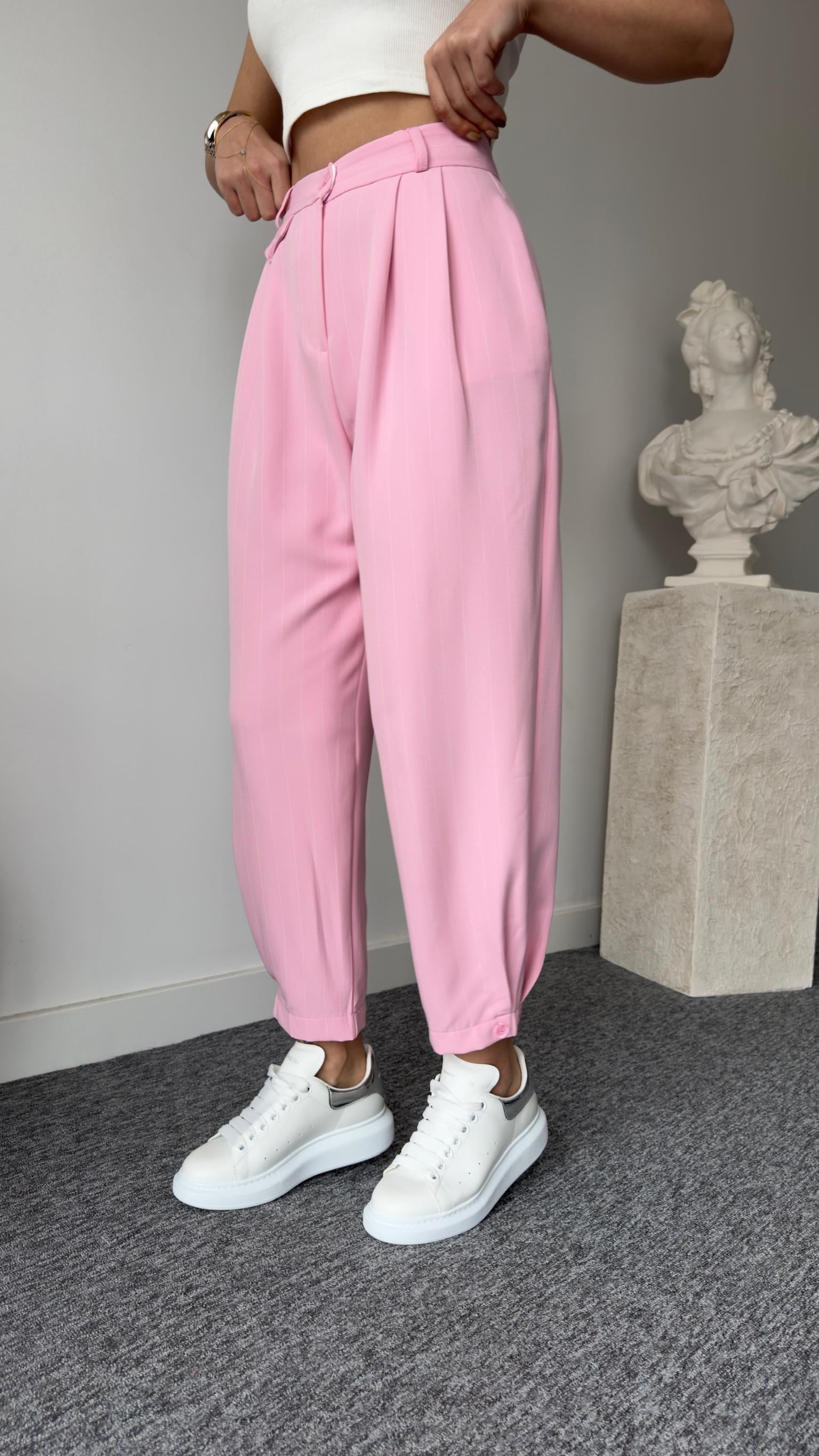 Cio Çizgili Pembe Balon Pantolon