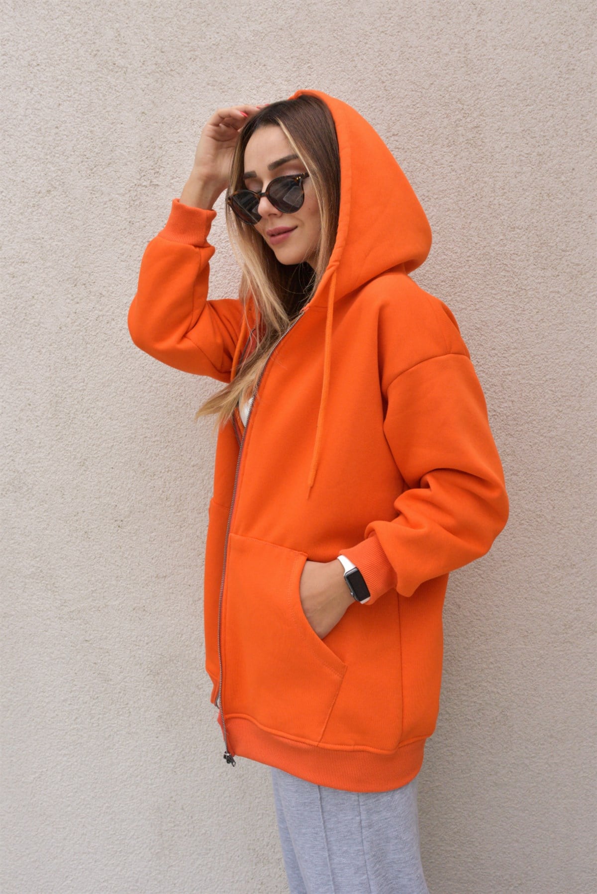 Şardonlu Turuncu Basic Sweat