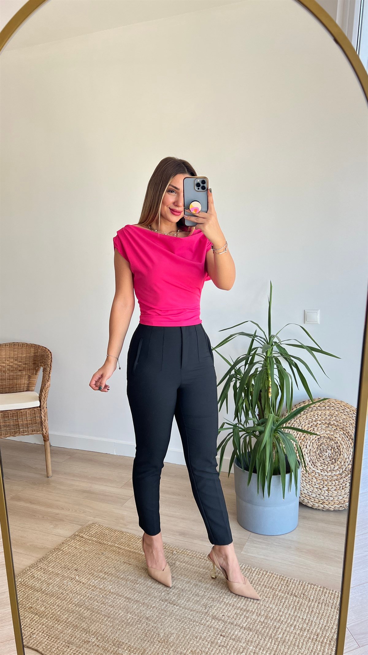 Yanı Fermuarlı Pembe Bluz 