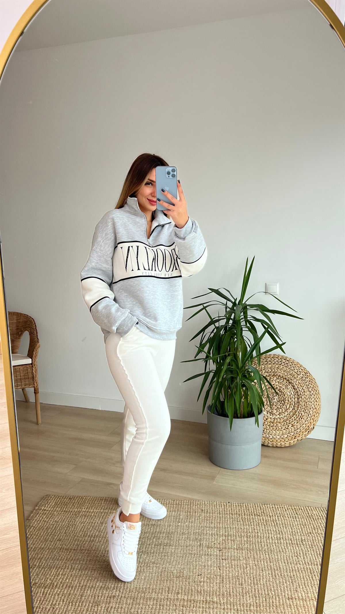 Yarım Fermuar Gri Brooklyn Sweatshirt