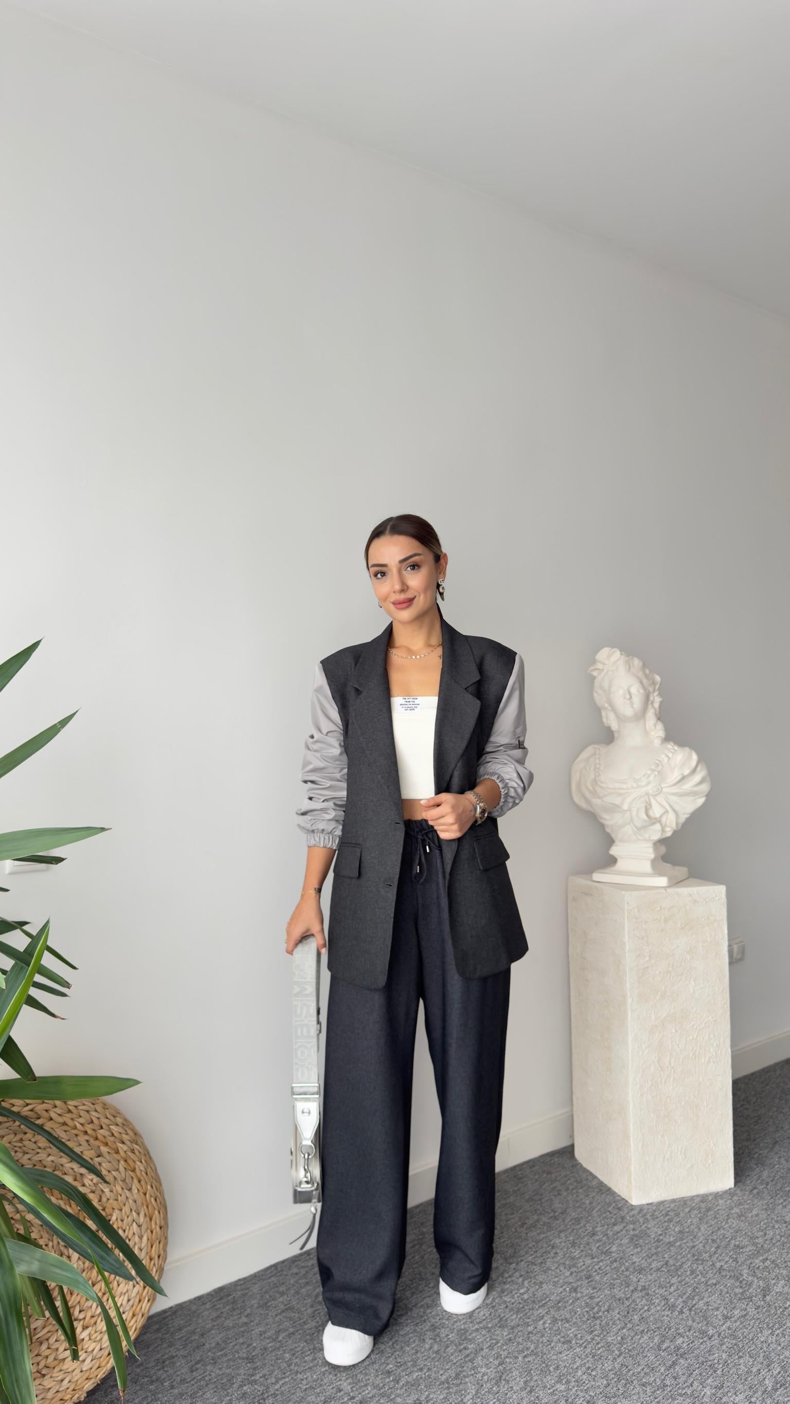 Monice Kollar Paraşütlü Antrasit Blazer Ceket