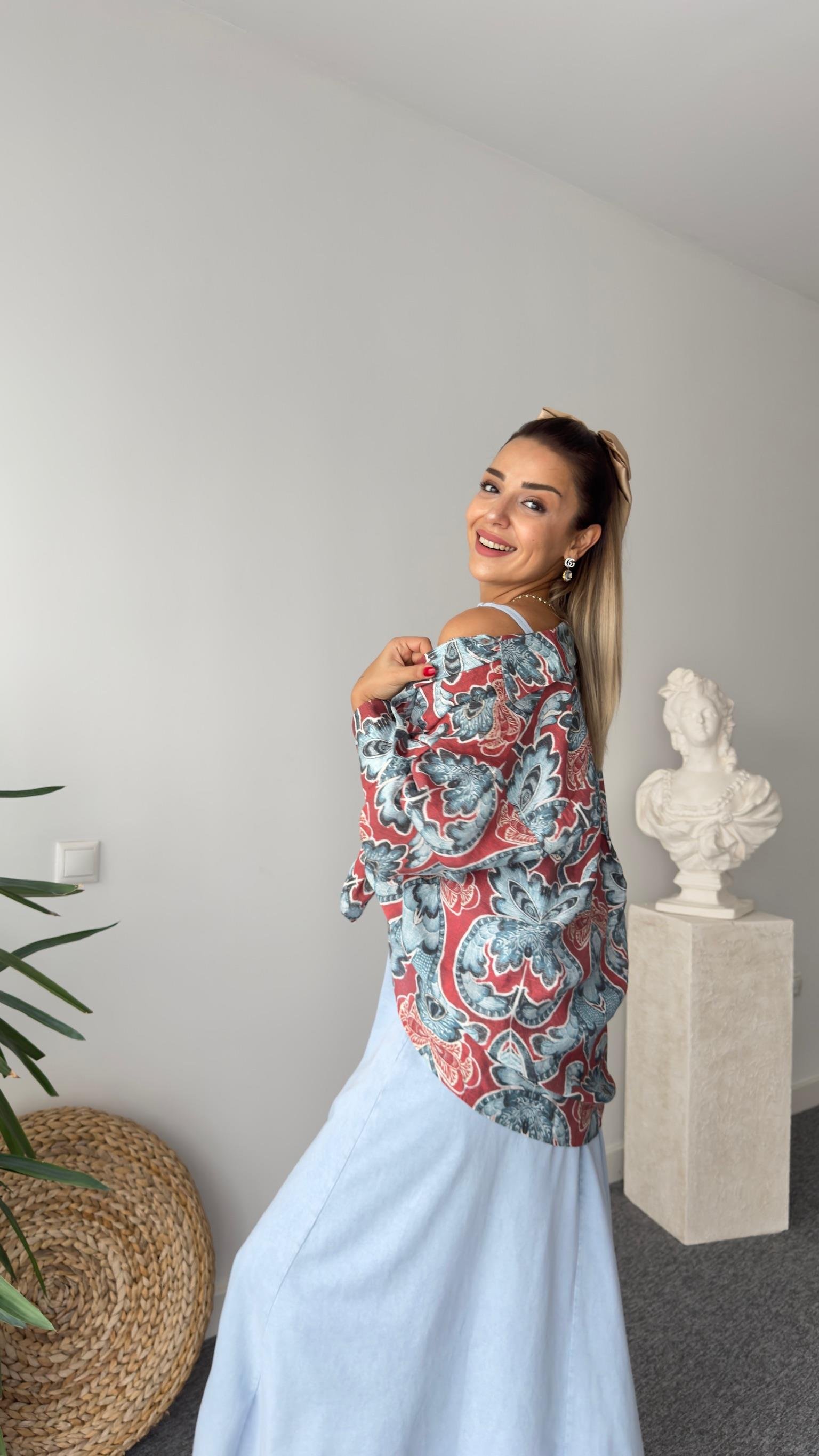 Oversize Desenli Empirme Gömlek