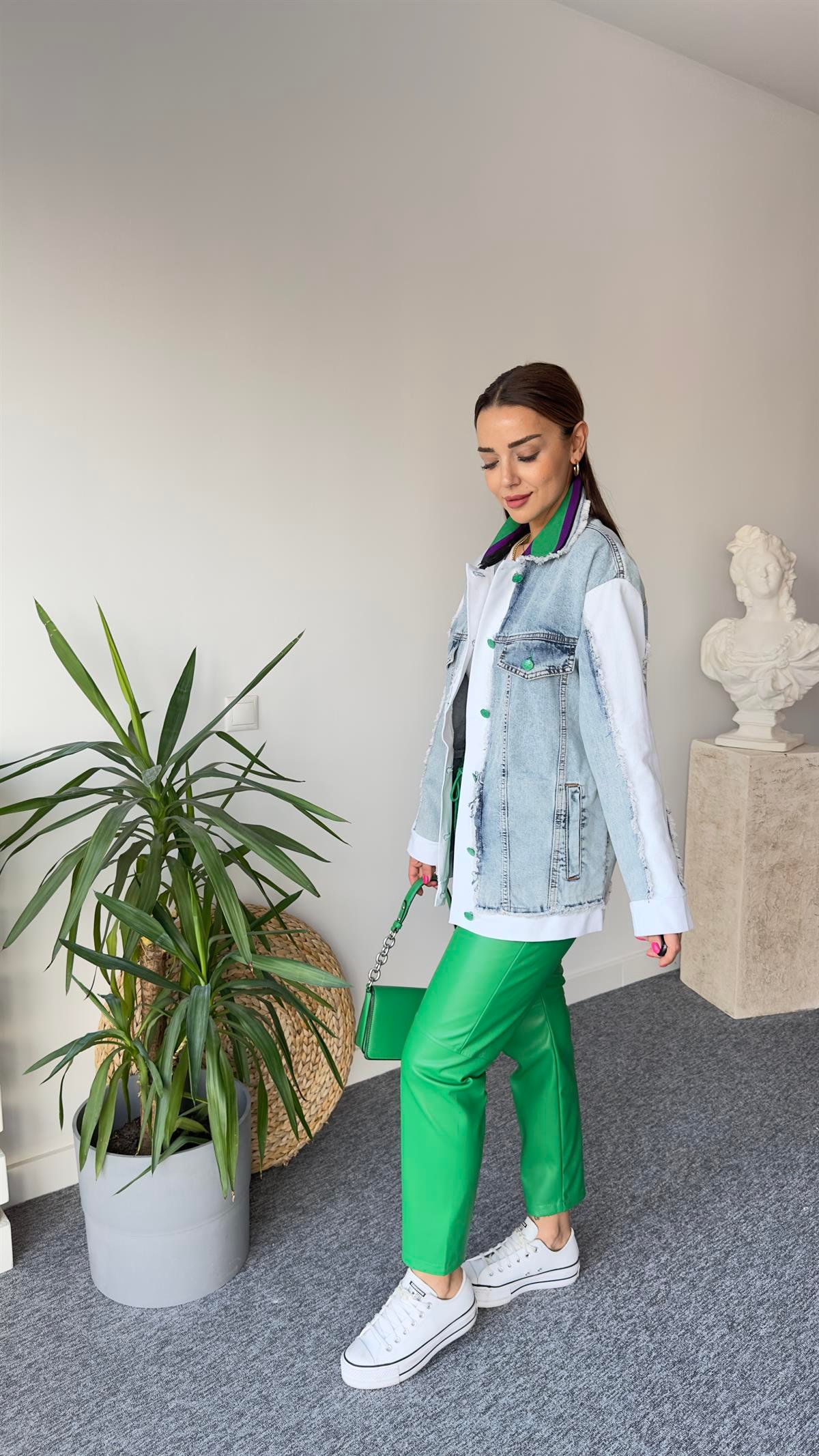 Yaka Ribanalı Denim Ceket