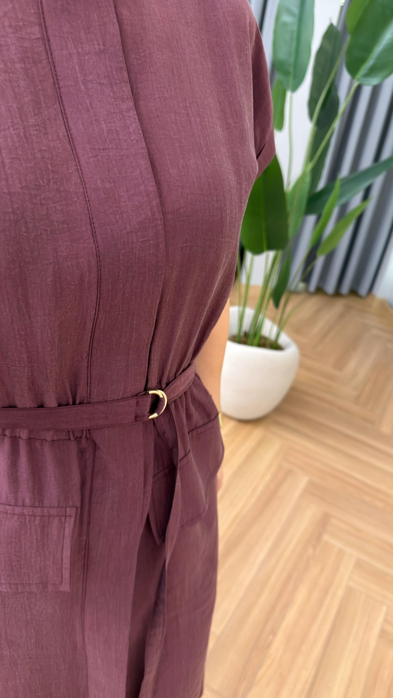 Mürdüm Luvira İnce Kuşaklı Orj Model Tensel Elbise 