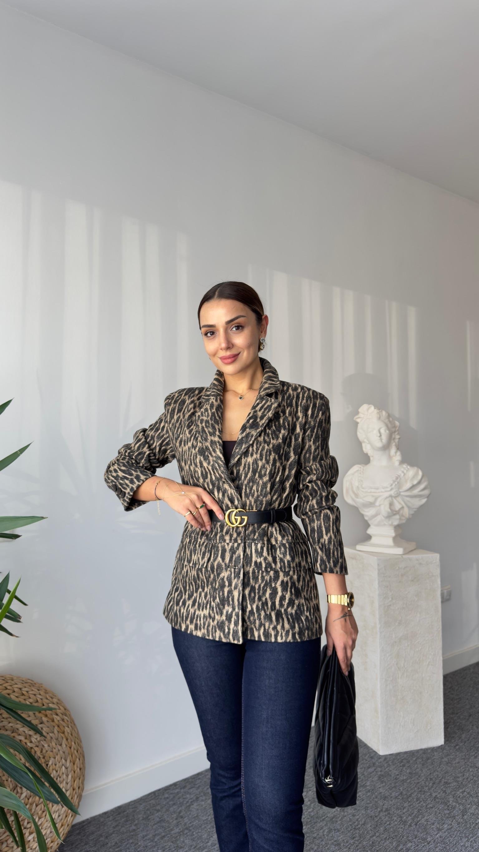 Lotia Leopar Desenli Blazer Ceket