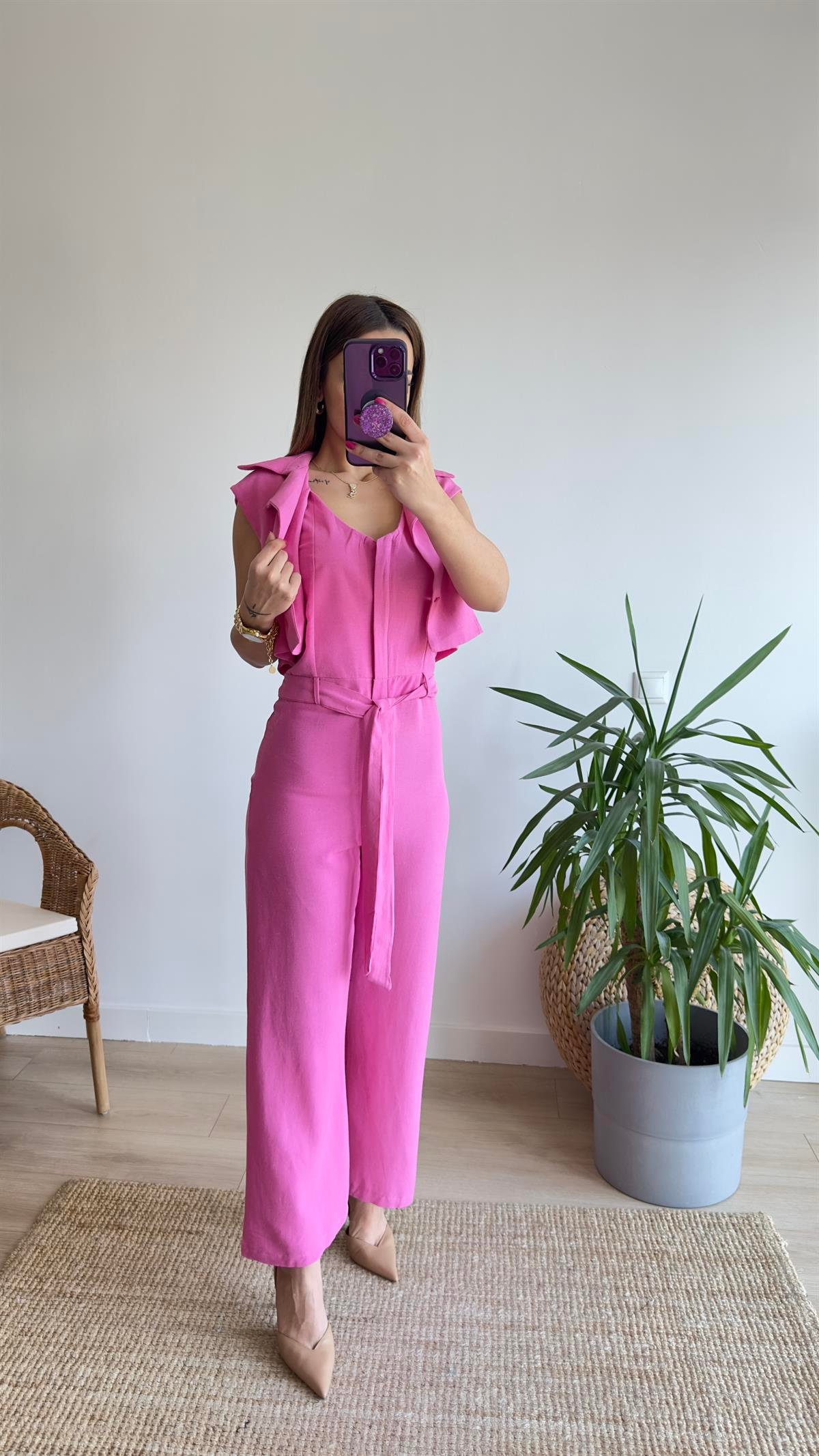 Moylo Keten Tasarım Pembe Tulum