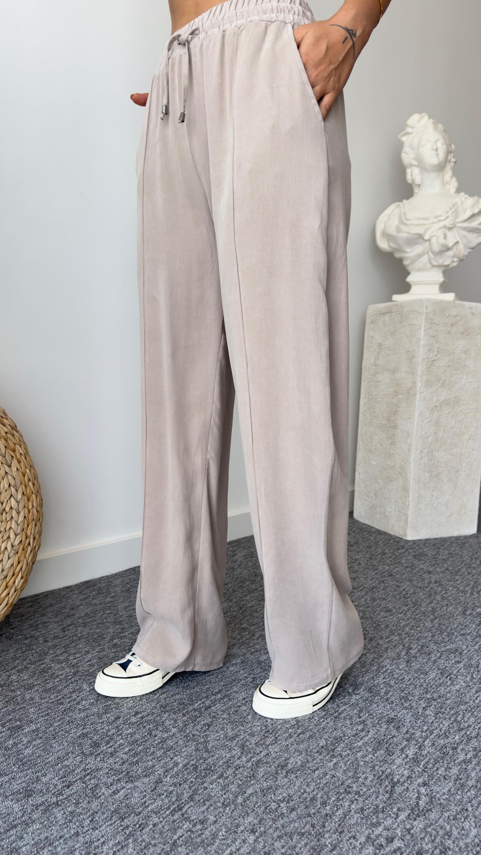 Orj Marka Yıkamalı Bej Tensel Pantolon