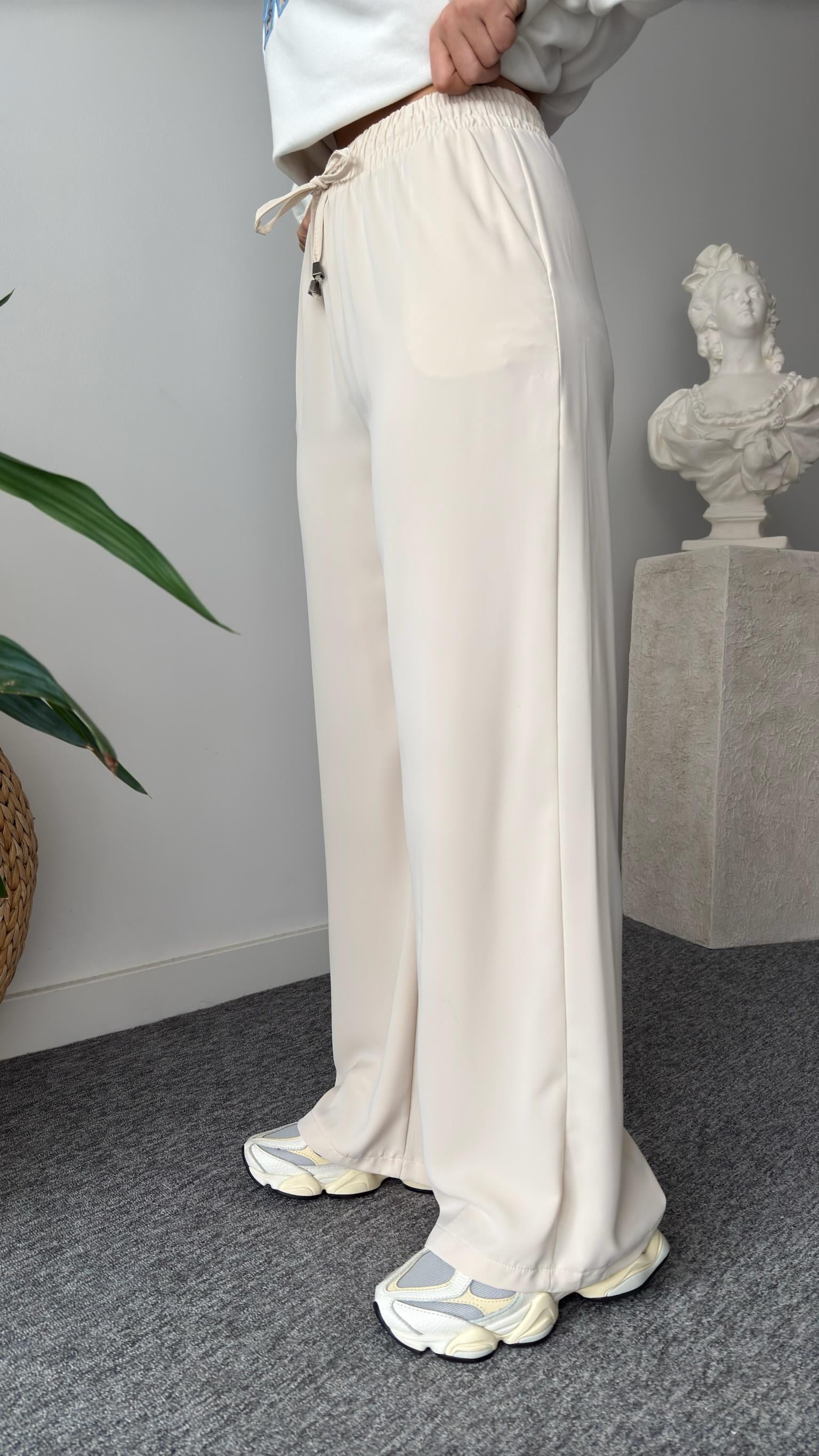 Carla Bel Lastikli Bej Palazzo Pantolon