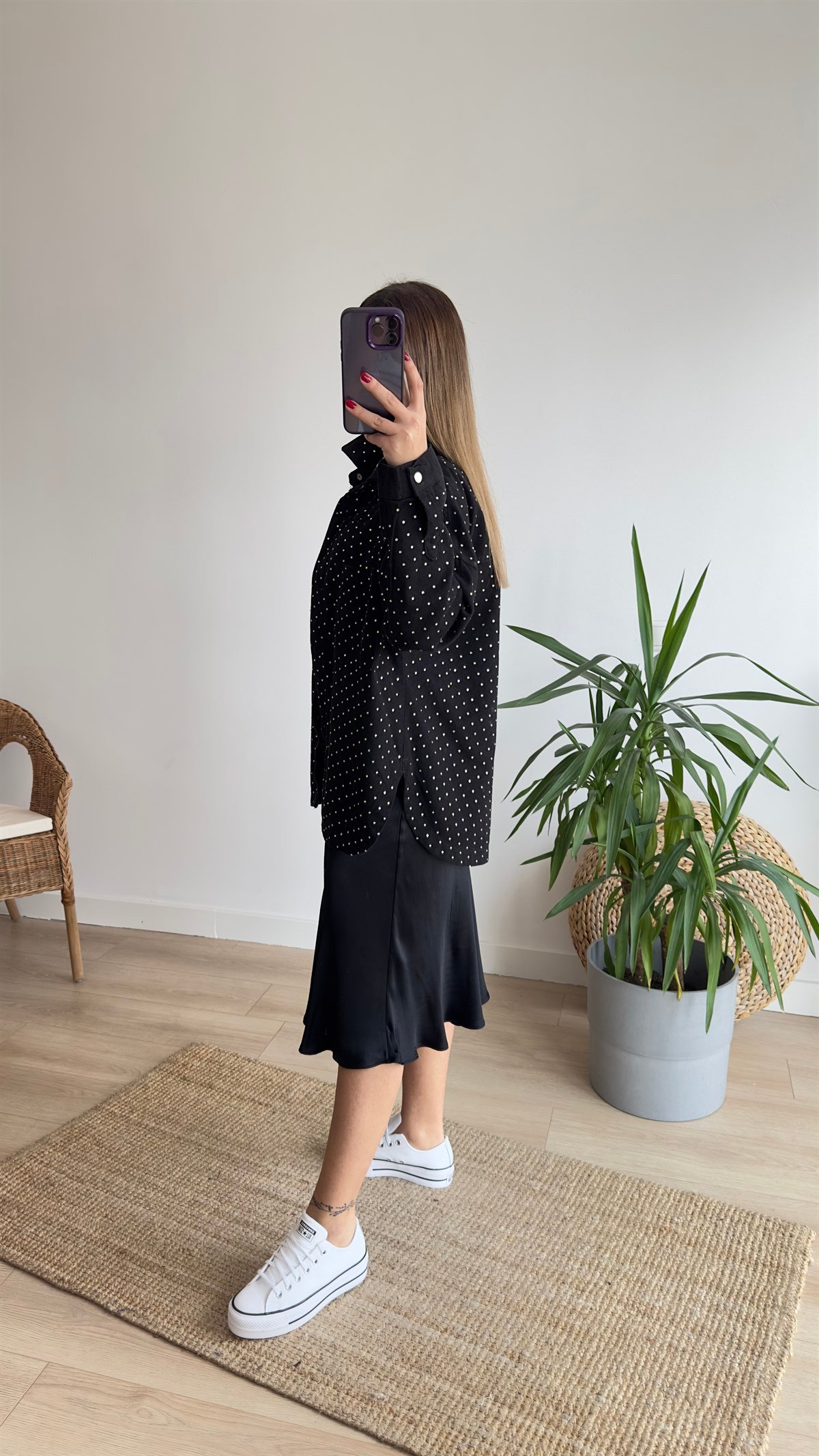 Zra Model Taşlı Siyah Gabardin Gömlek Ceket
