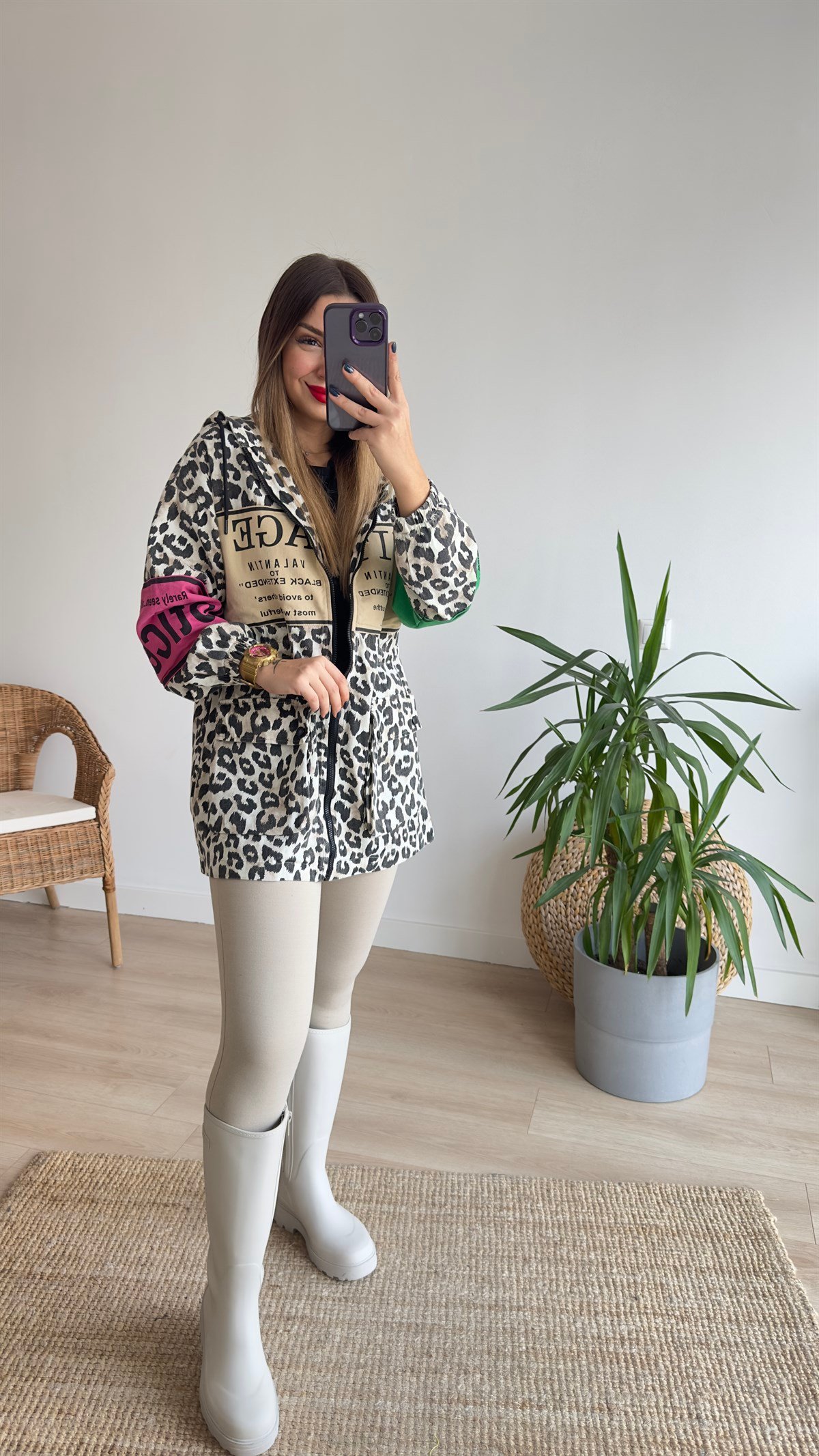 Renkli Leopar Desen Tasarım Ceket