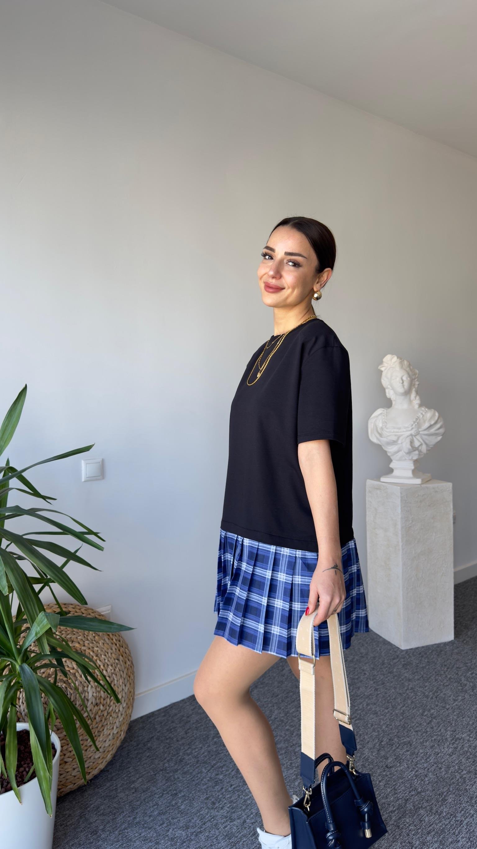 Mavi Piliseli Penye Basic Elbise 