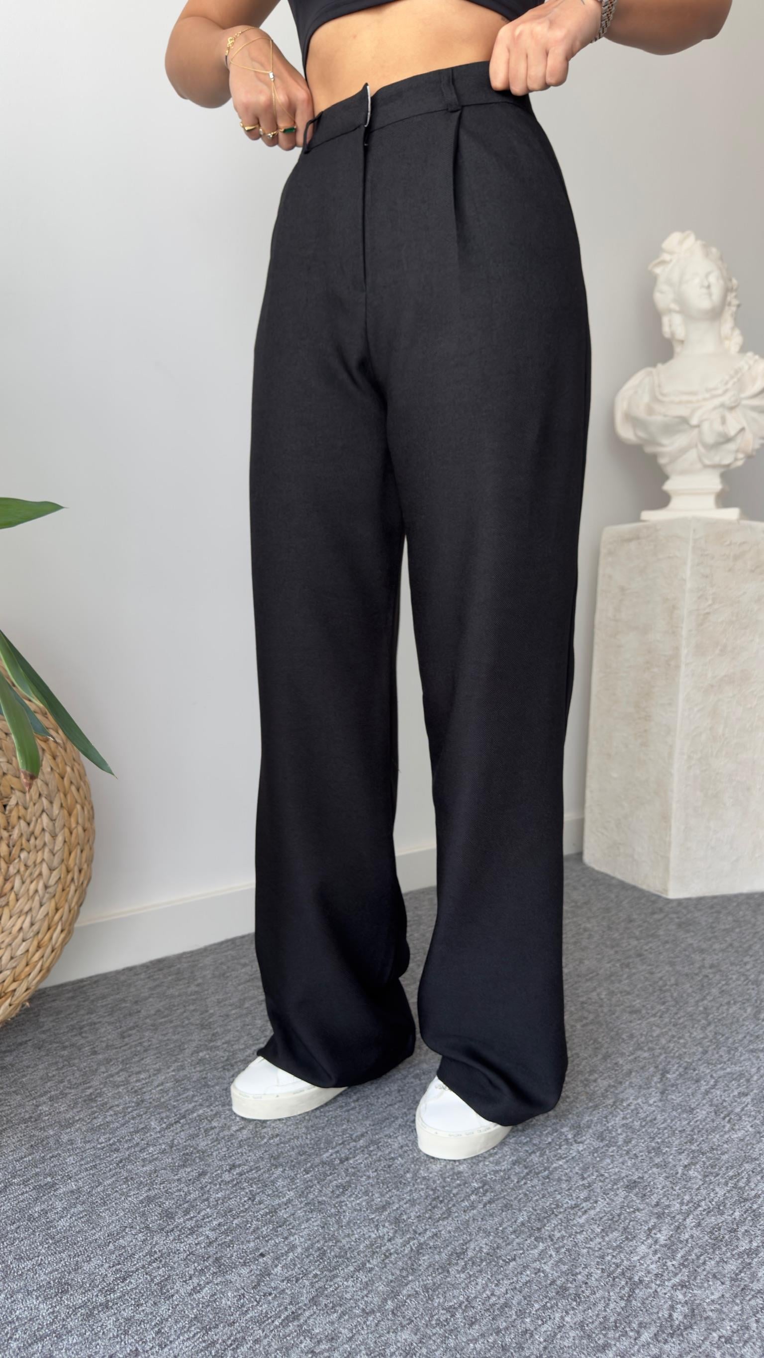 Yün Efekt Siyah Palazzo Pantolon