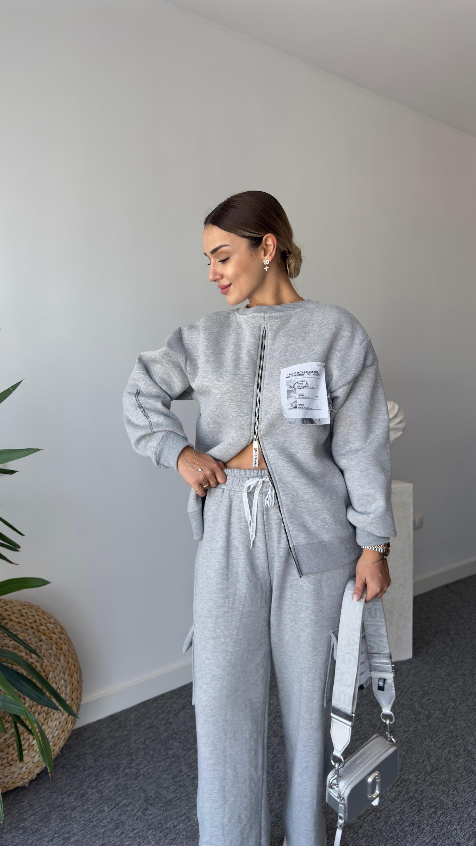 Bracha Etiket Ve Baskılı Gri Sweat