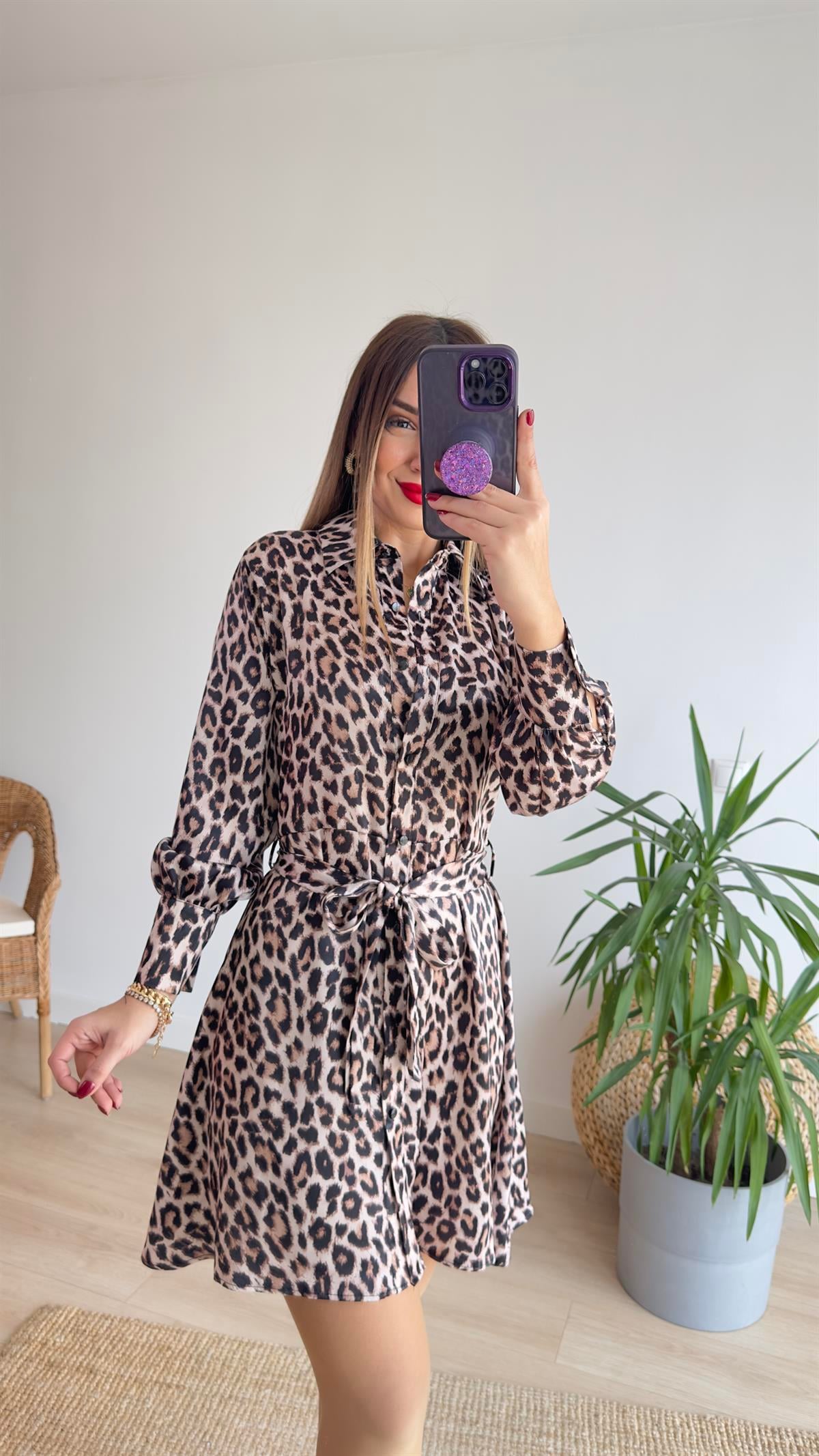 Orj Marka Kuşaklı Leopar Elbise