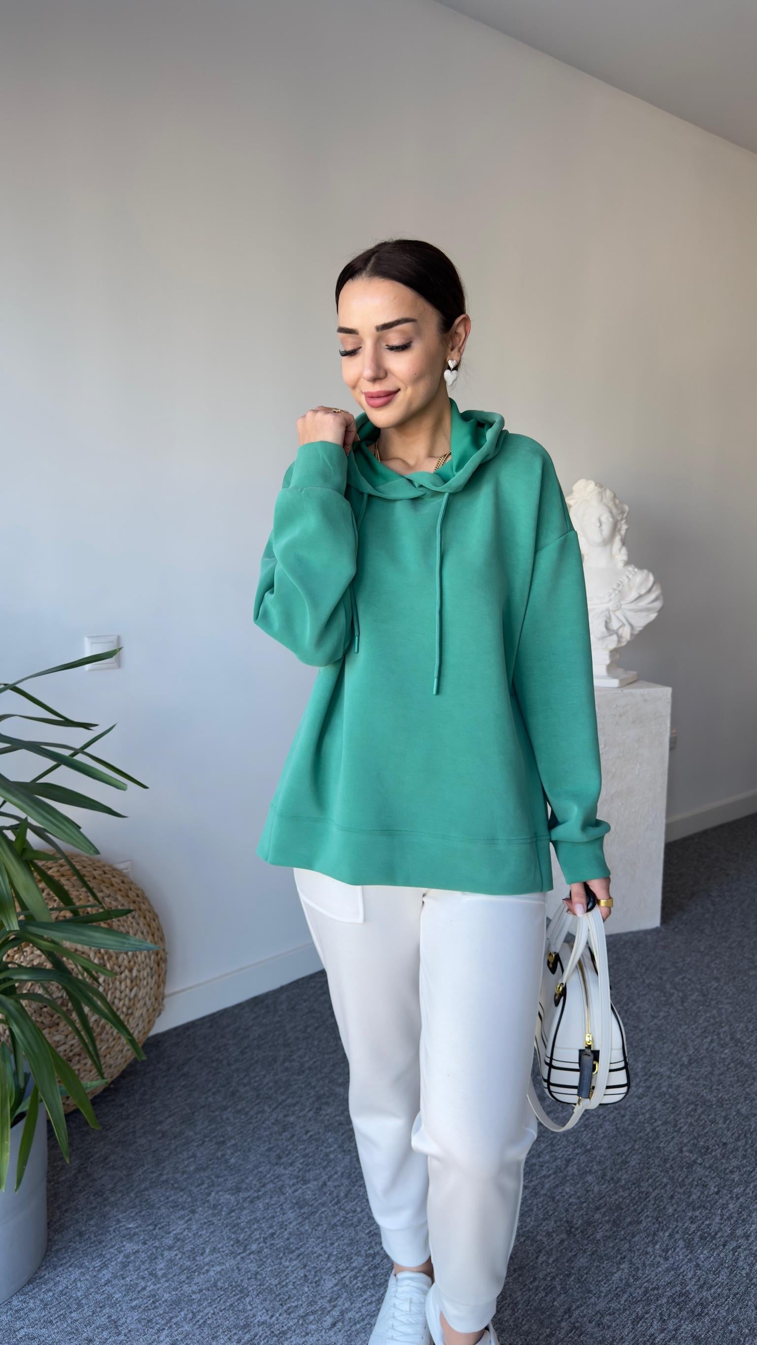 Yan Yırtmaçlı Yeşil Modal Sweat