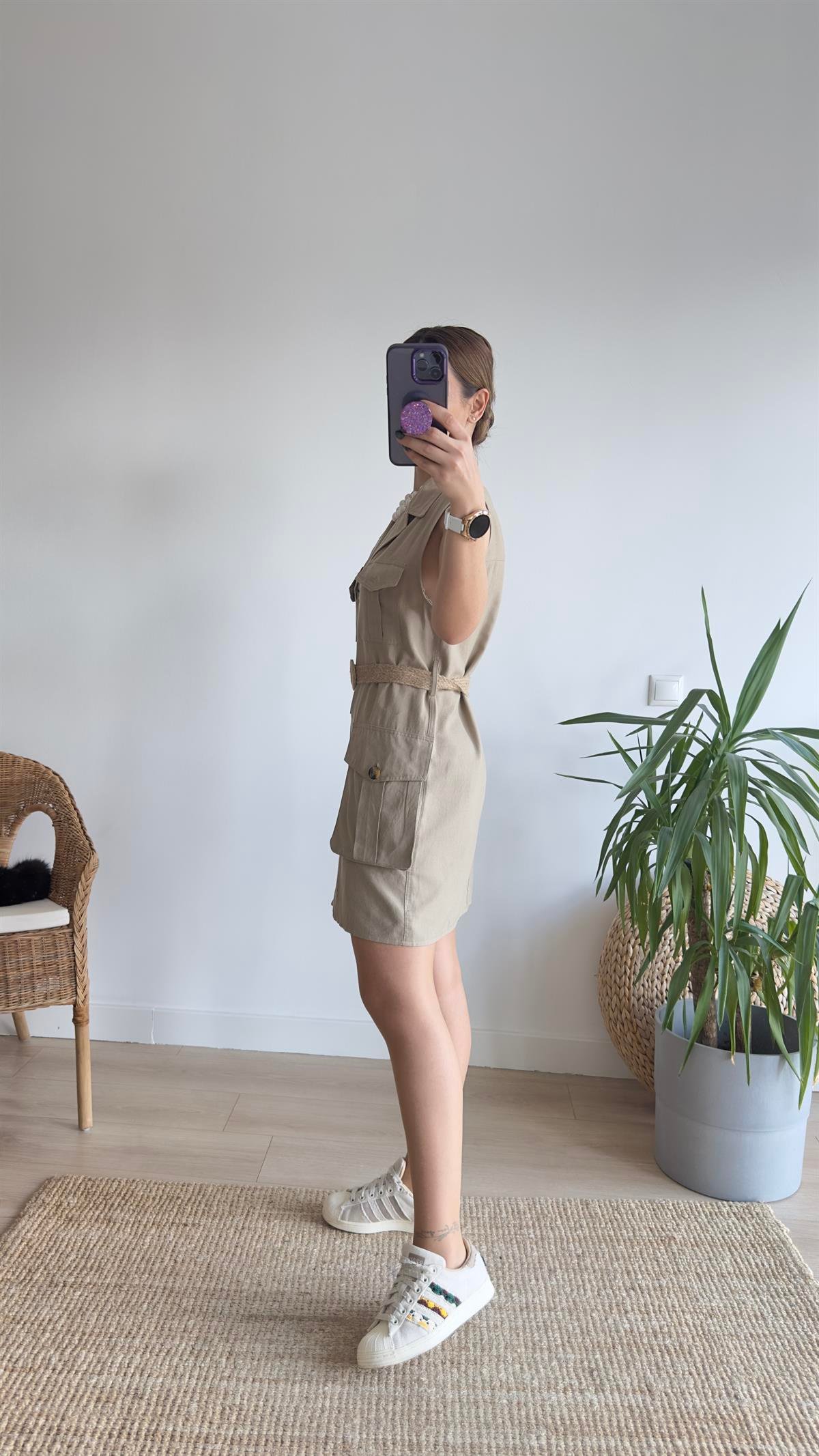 Utto Zra Model Kemerli Bej Keten Elbise