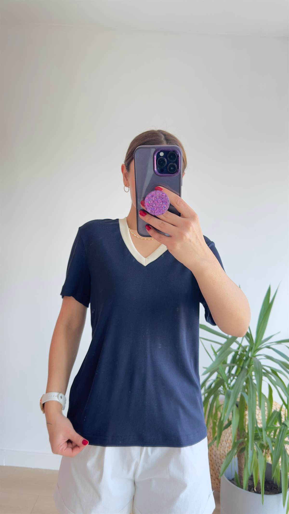 Lacivert V Yaka Massi Tshirt