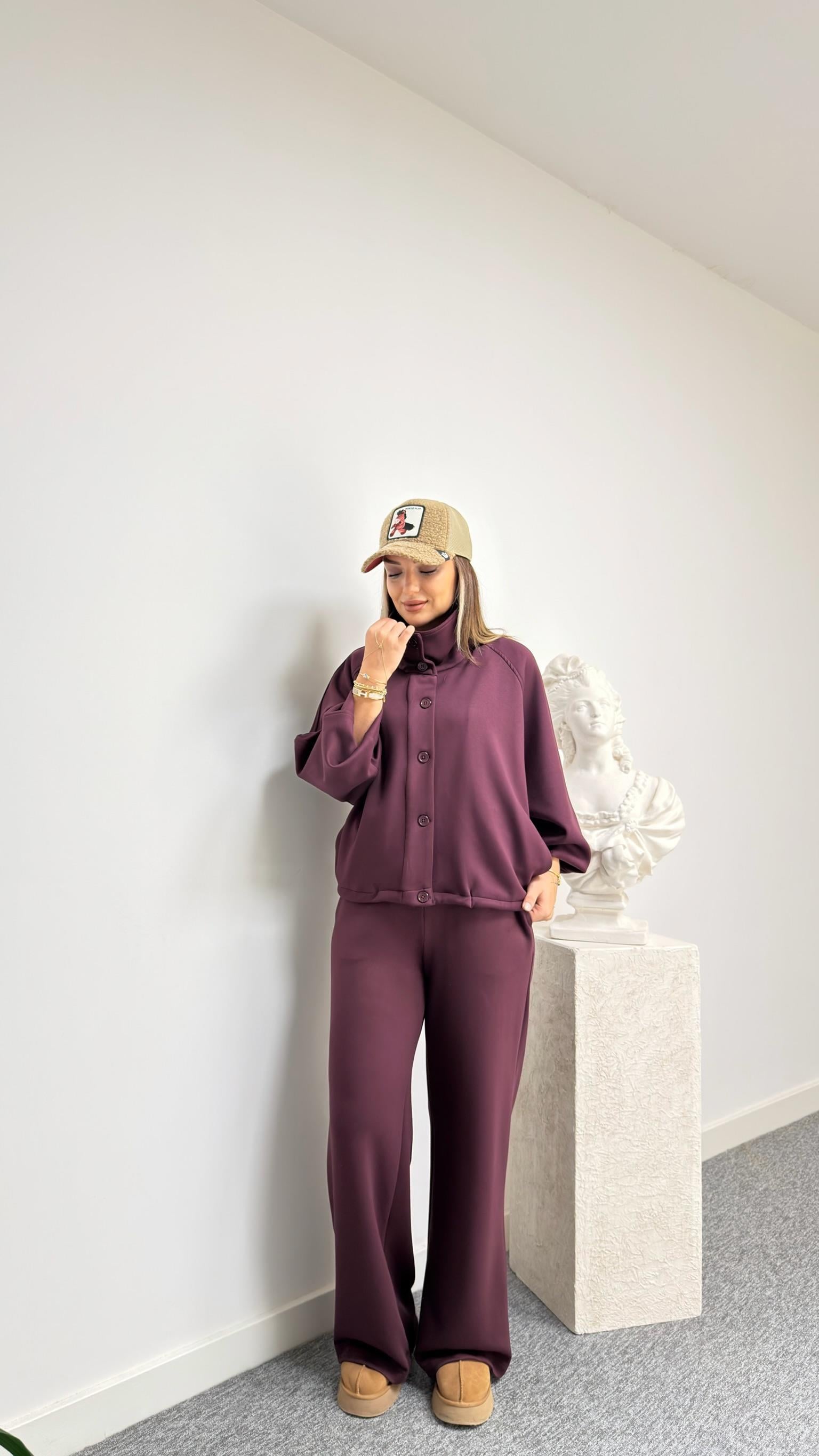 Bordo Sonya Ceket Pantolon Modal Takım