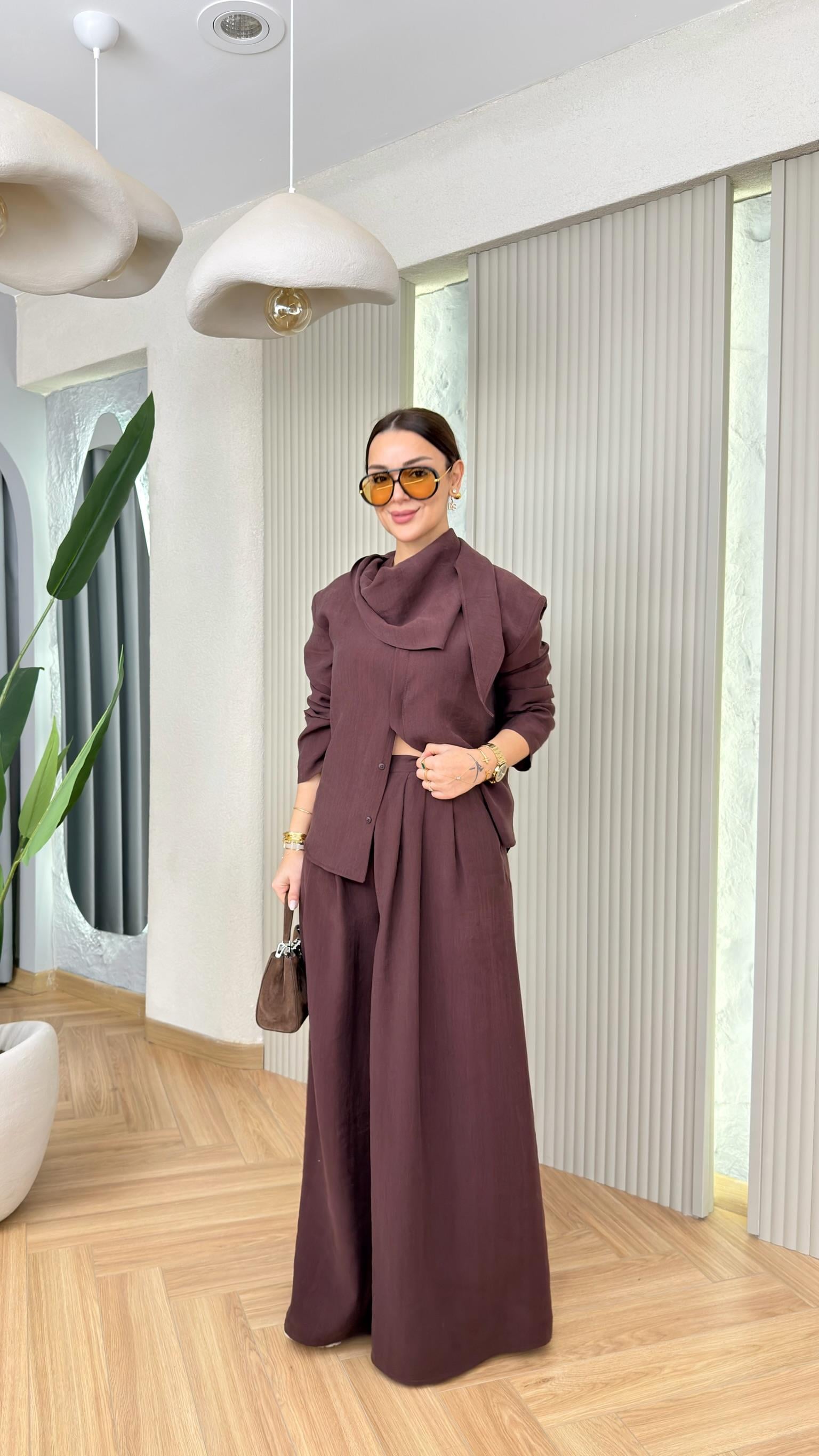 Bordo Avril Yaka Detaylı Muadil Tensel Takım