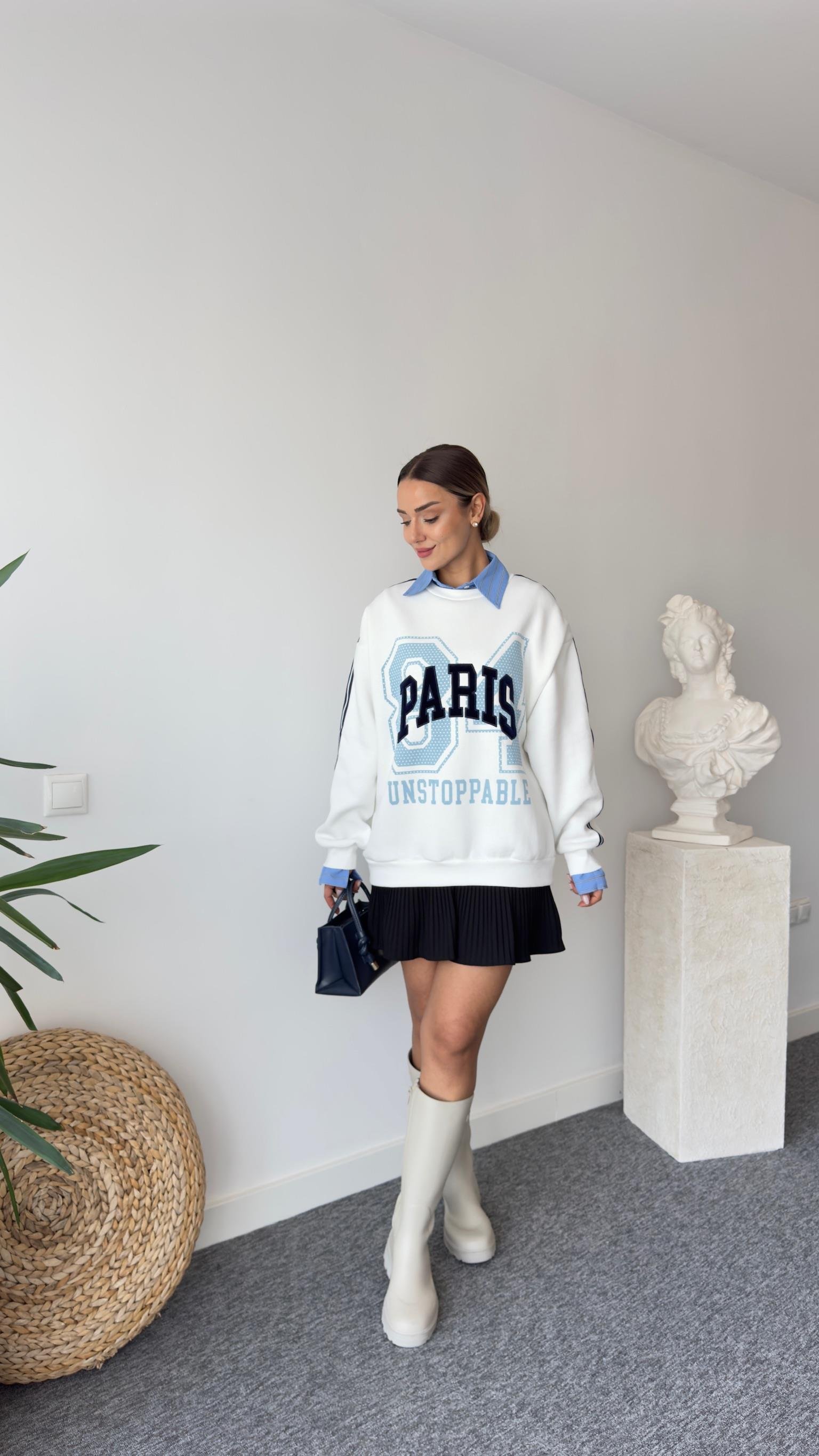 Gömlek Yaka Paris Yazılı Sweatshirt
