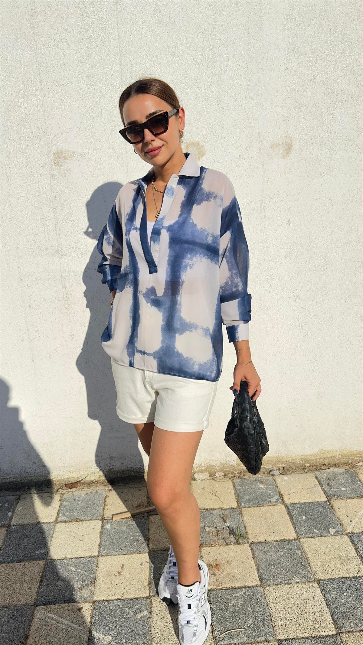Massi Model Mavi Batik Desenli Gömlek