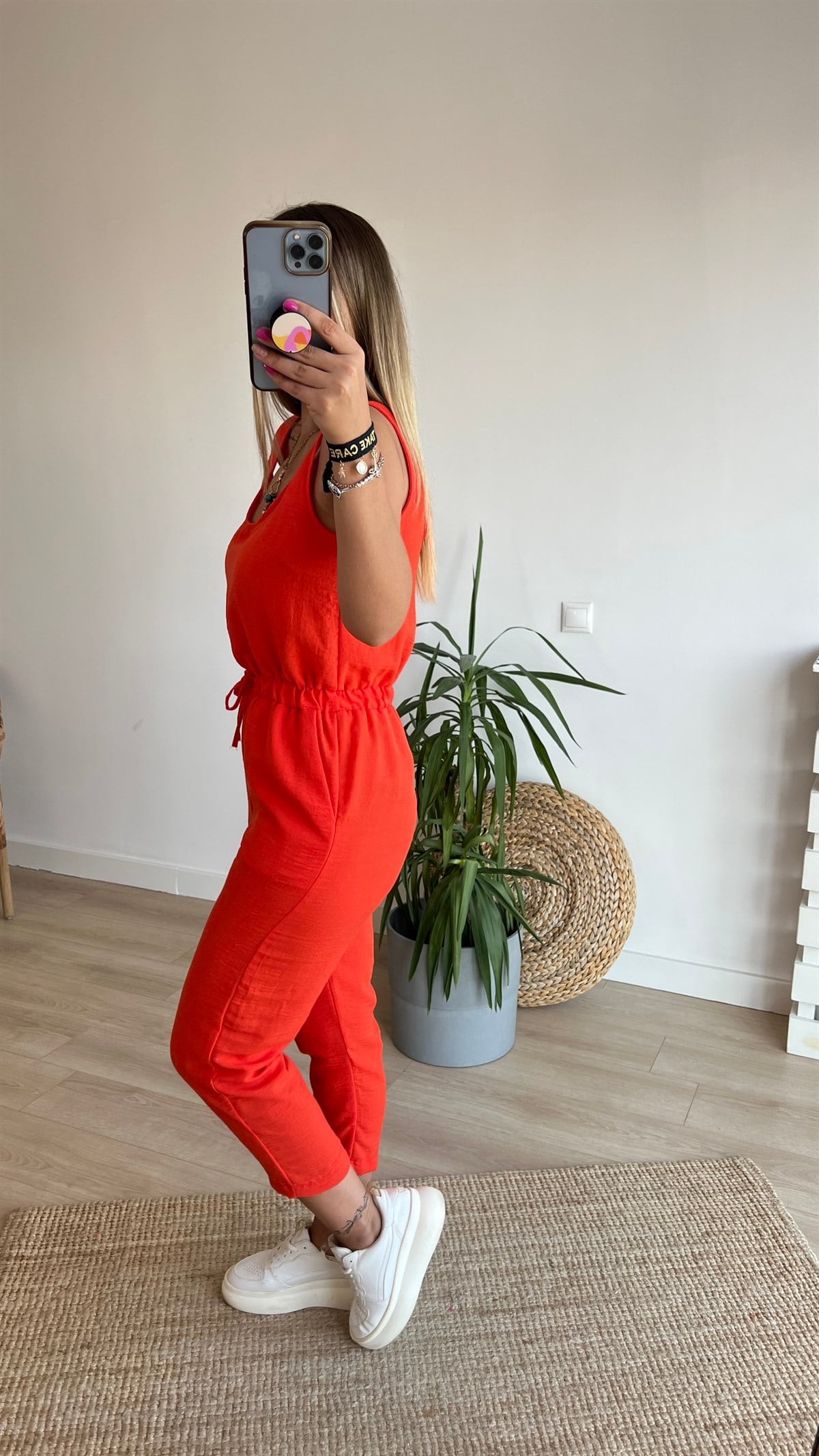 Beli Lastikli Turuncu Kolsuz Tulum