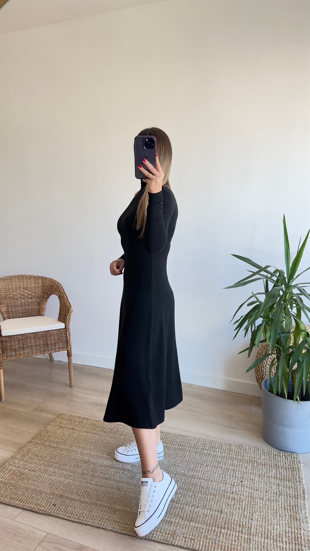 Omuz Detay Örme Balıkçı Yaka Elbise 