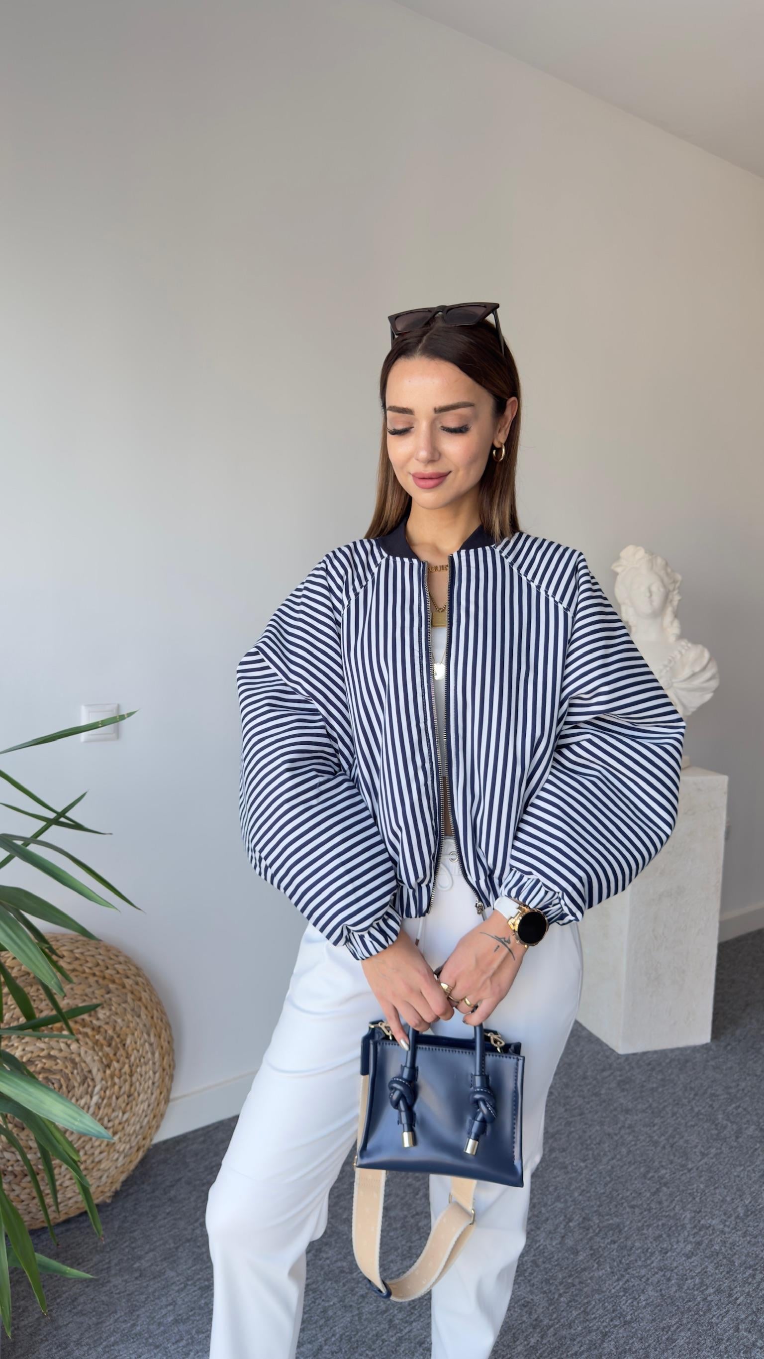 James Orj Model Çizgili Bomber Ceket