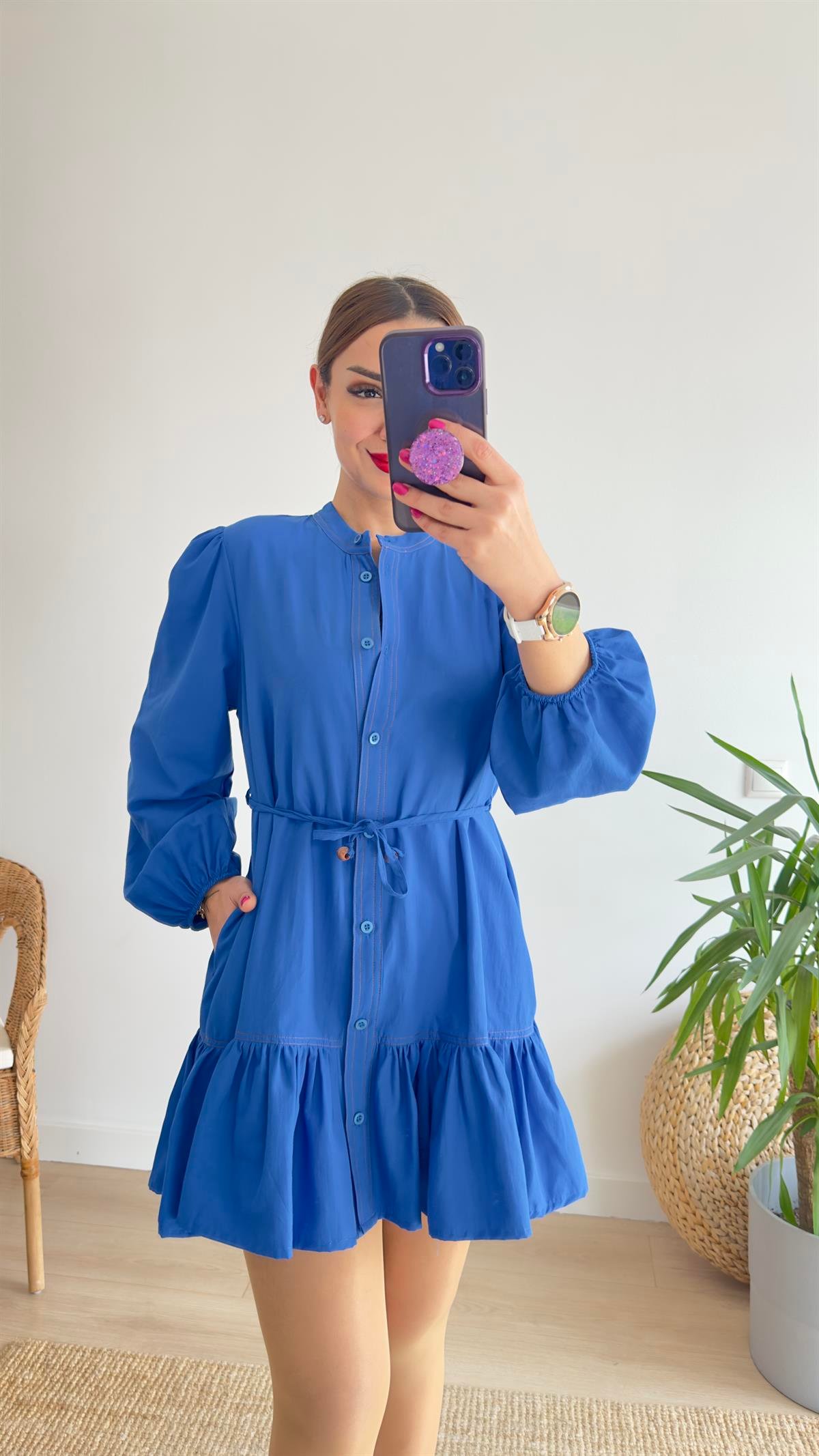Luci Zra Model Mavi Poplin Elbise 