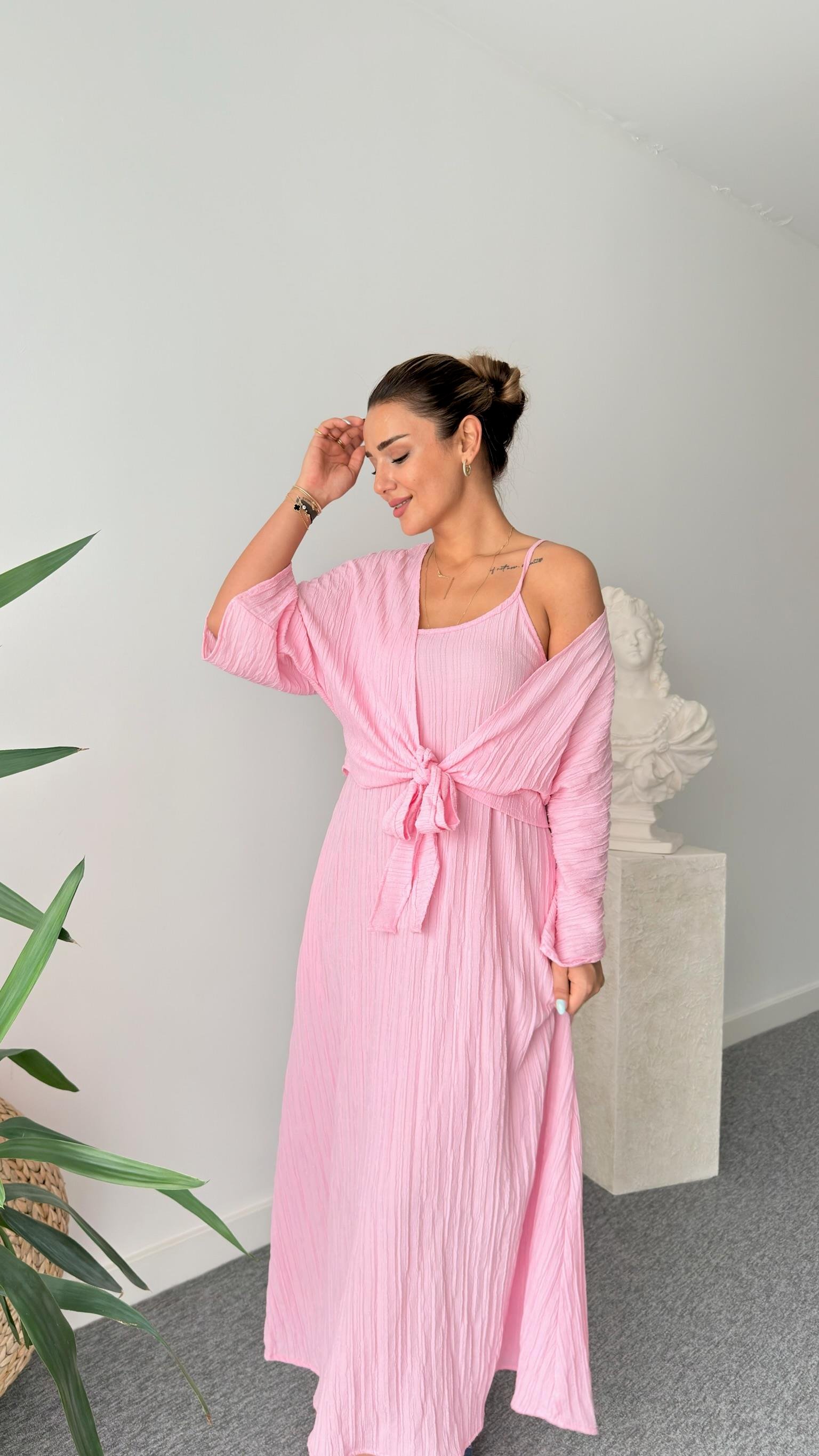 Pembe Merla İkili Elbise Takım