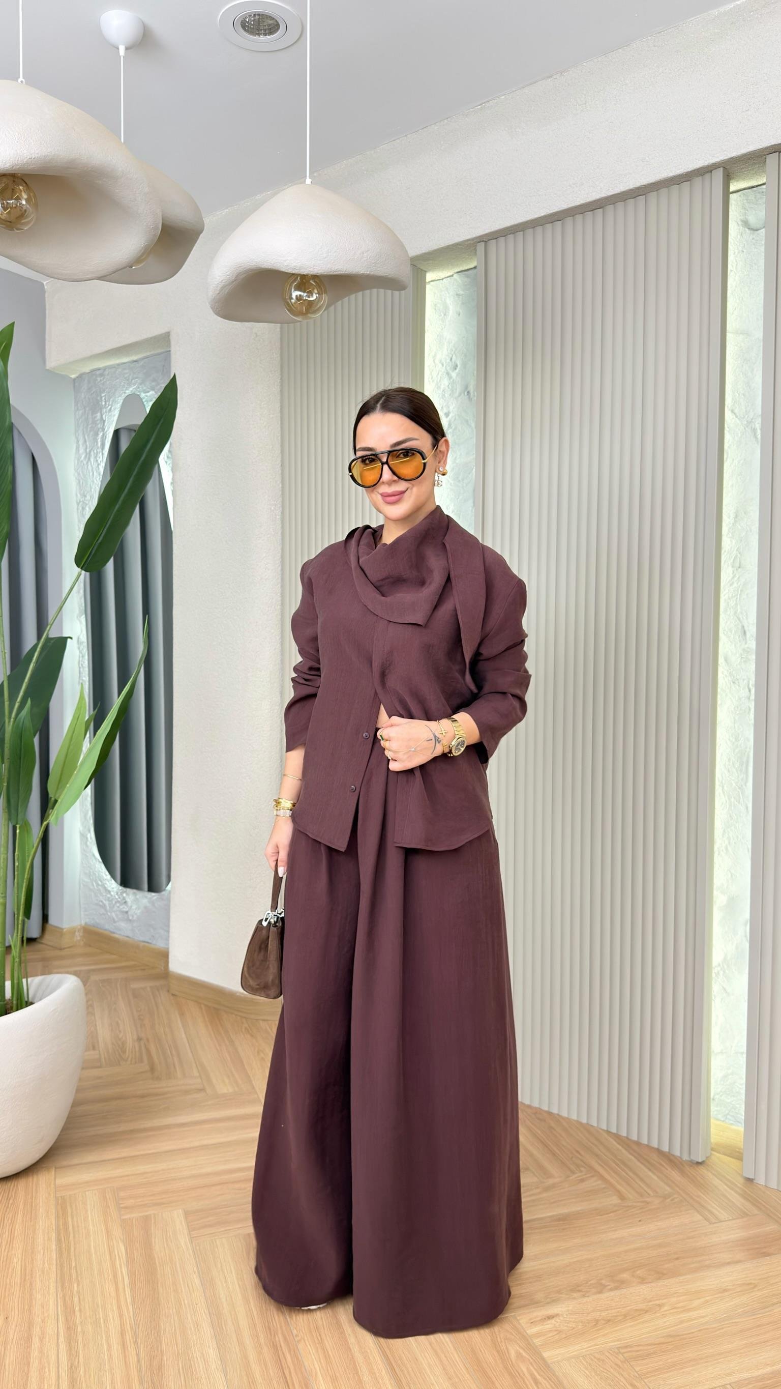 Bordo Avril Yaka Detaylı Muadil Tensel Takım