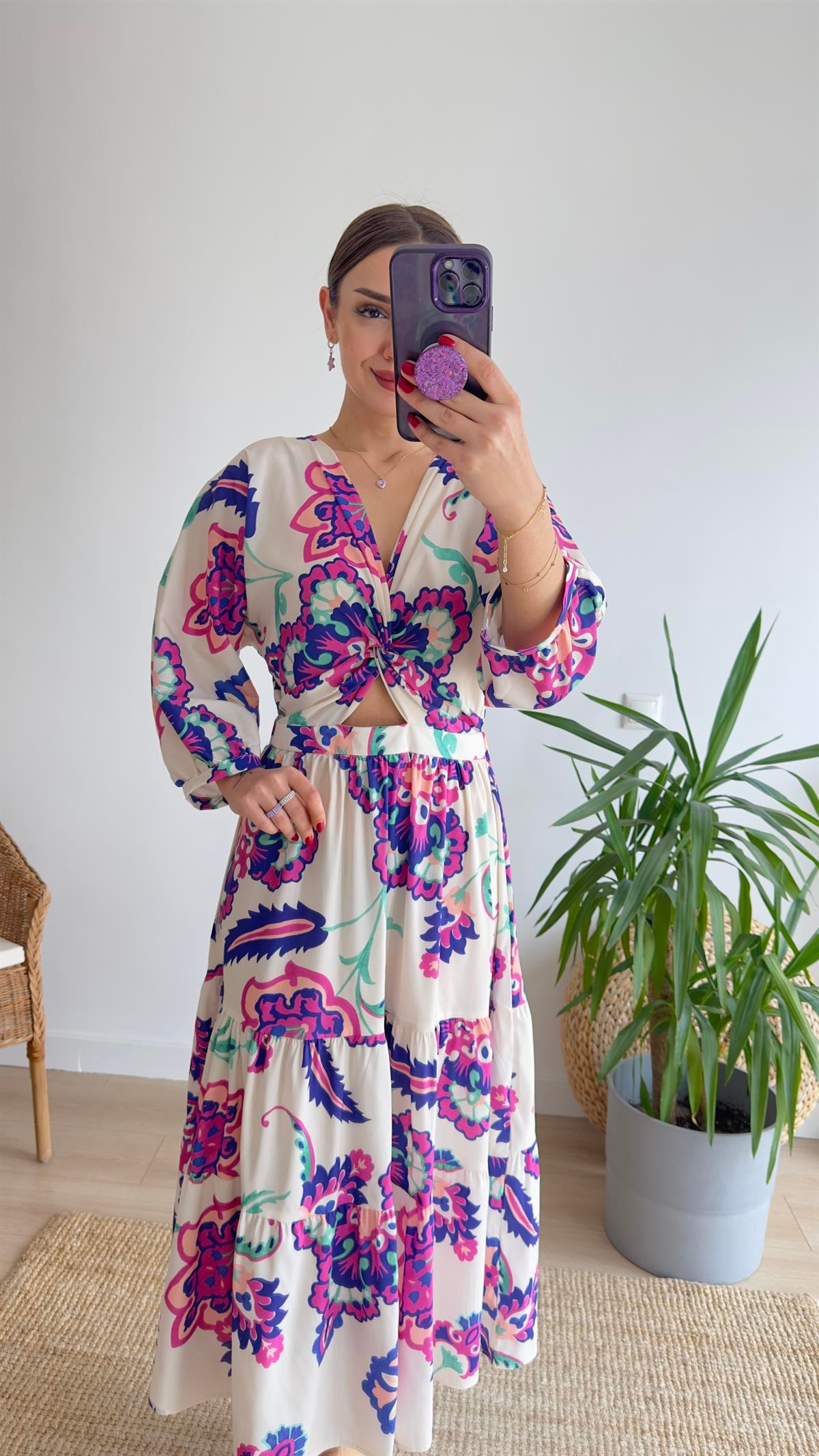 Nota Zra Model Desenli Poplin Elbise