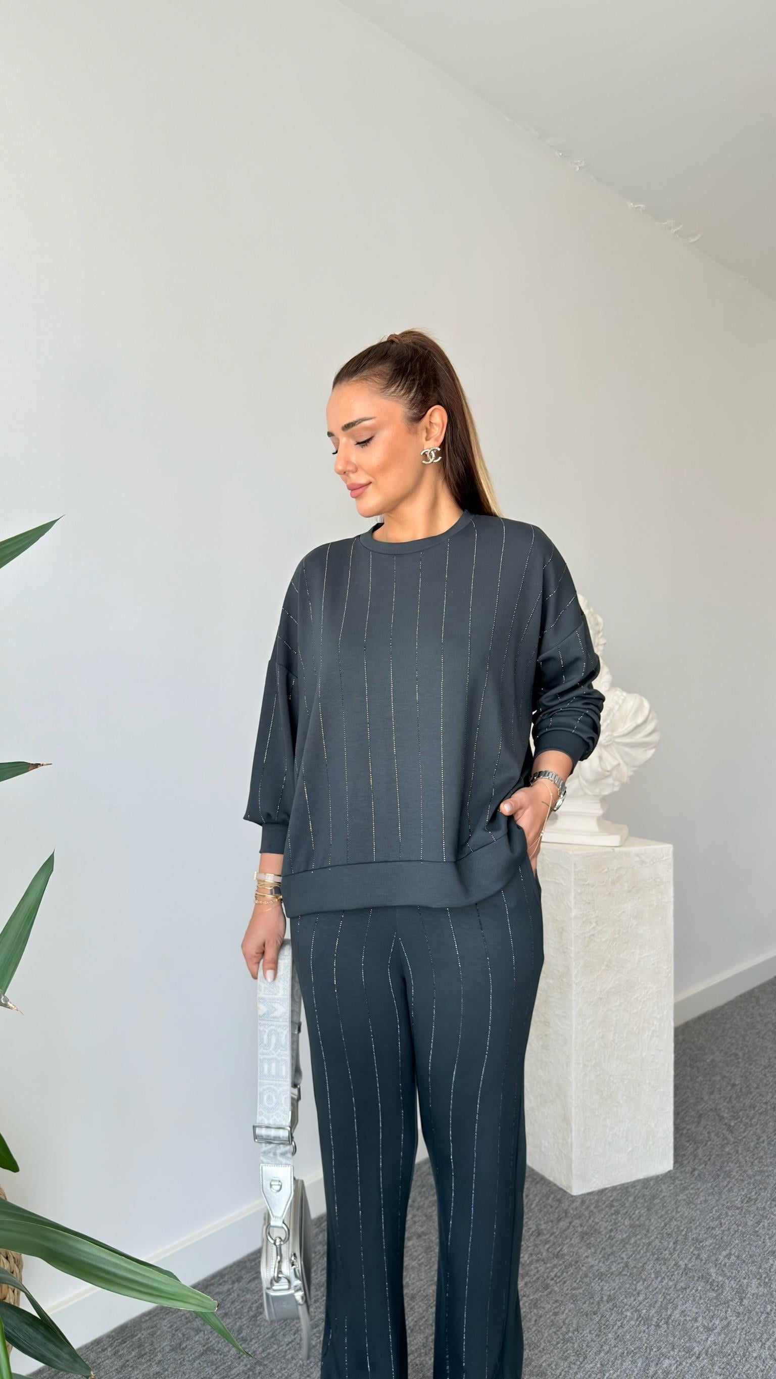 Siyah Jera Taşlı Modal Takım