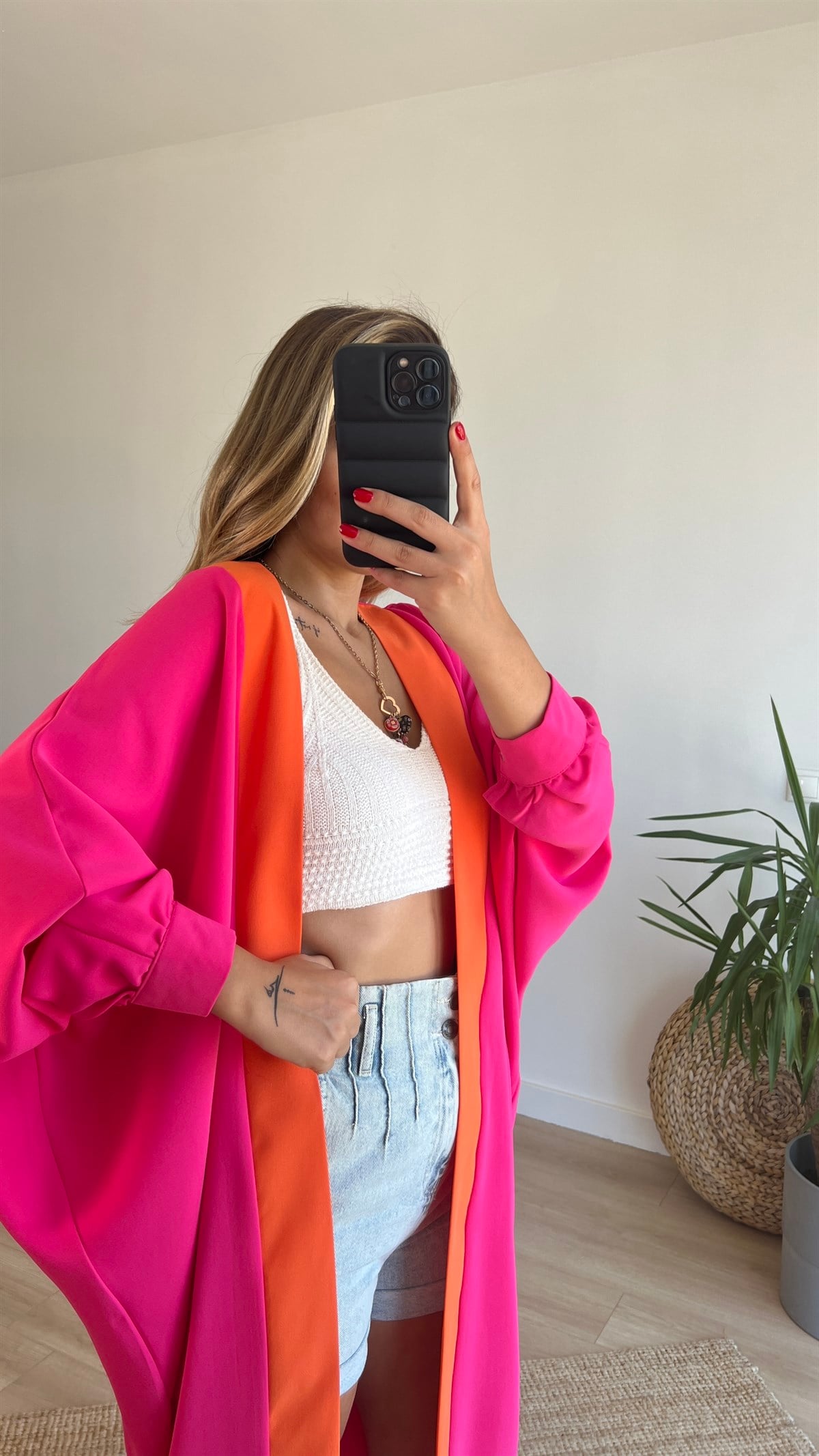 Yarasa Kol Oversize Pembe Tasarım Tunik