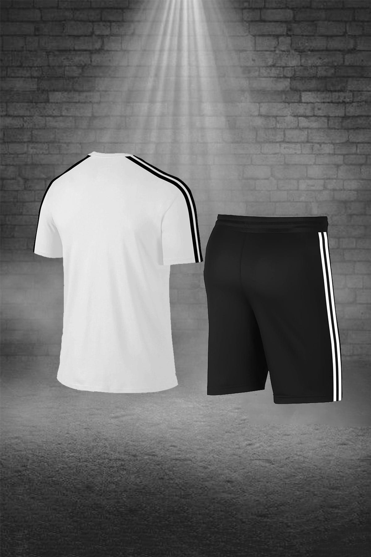 Büyük Beden Erkek Beyaz Günlük Sporcu Tişört ve Şort Takımı 4XL-10XL - siyah tek bant şerit - M2