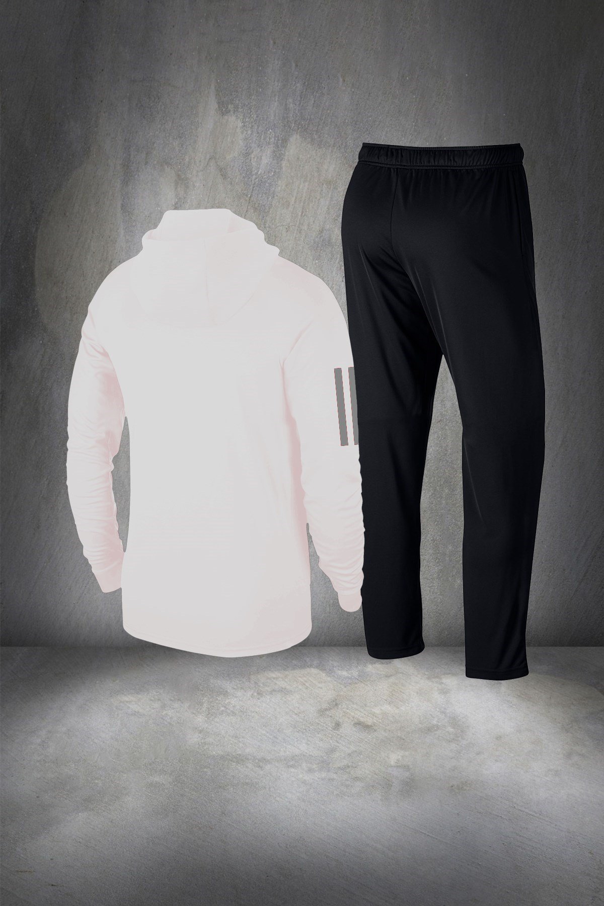 Büyük Beden Erkek Beyaz İnterlok Kumaş Fermuarlı Kapüşonlu Yürüyüş için  Eşofman Seti  4XL-10XL