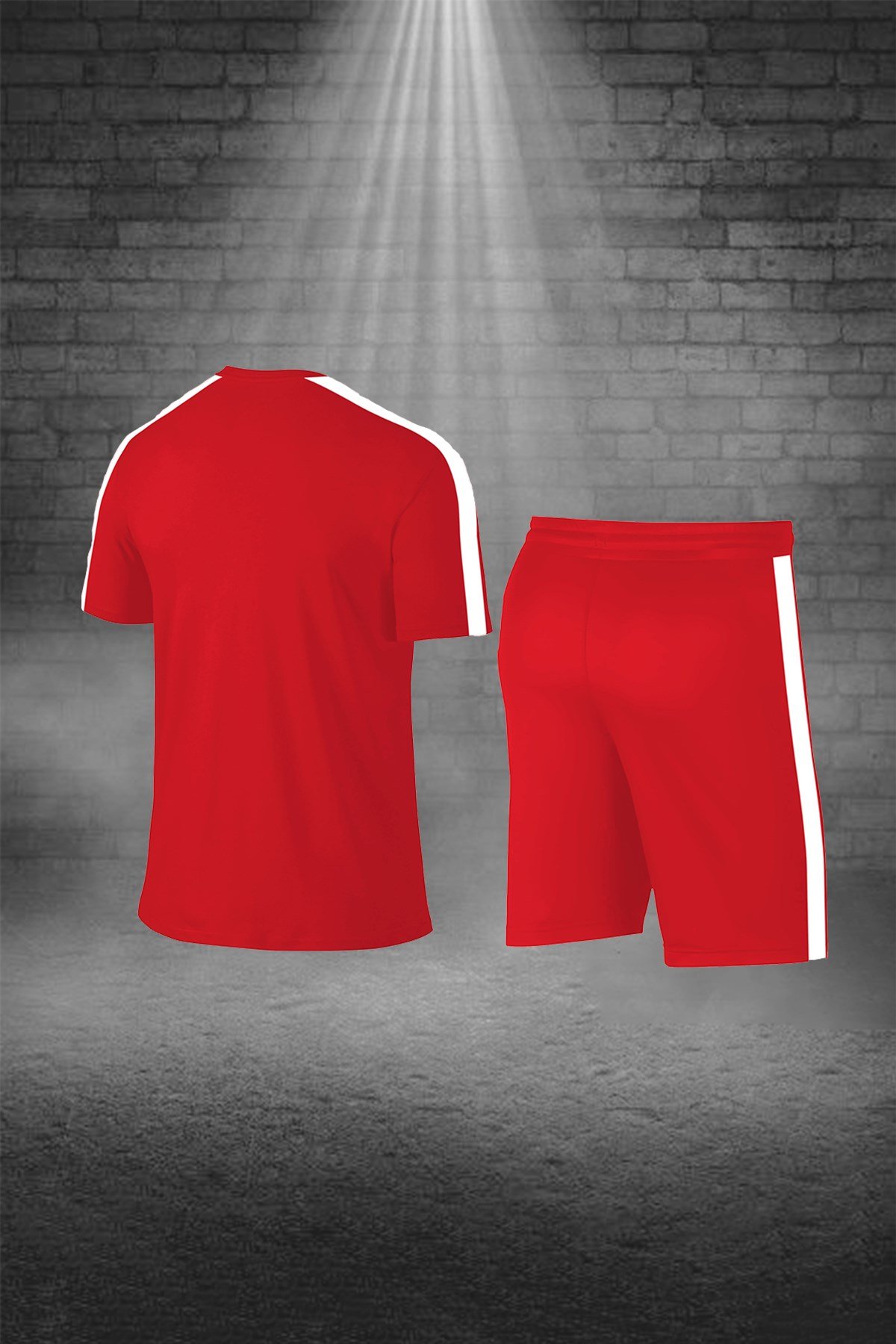 Büyük Beden Erkek Kırmızı Sporcu Tişört ve Şort Takımı 4XL-10XL - siyah tek bant şerit - M2