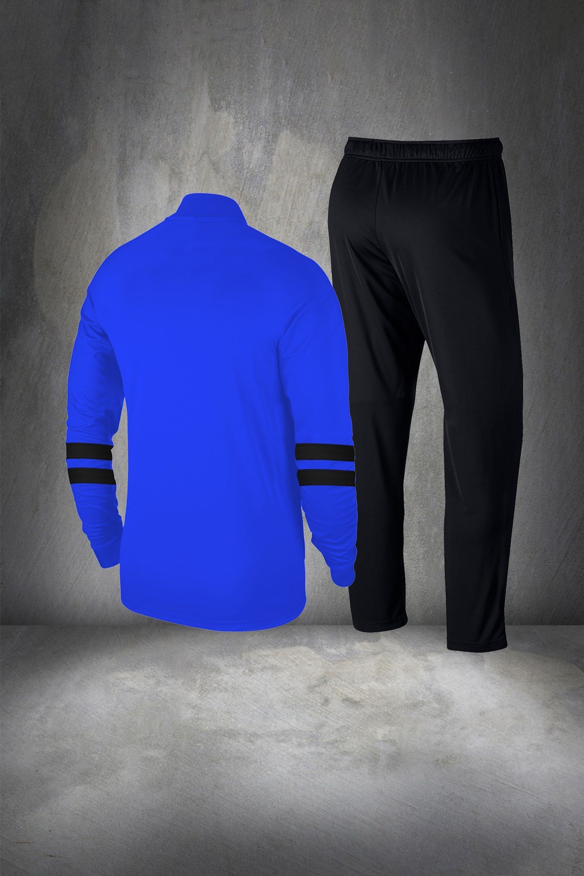Büyük Beden Erkek Mavi Günlük Sporcu Eşofman Takımı 4XL-10XL siyah iki bant - M3