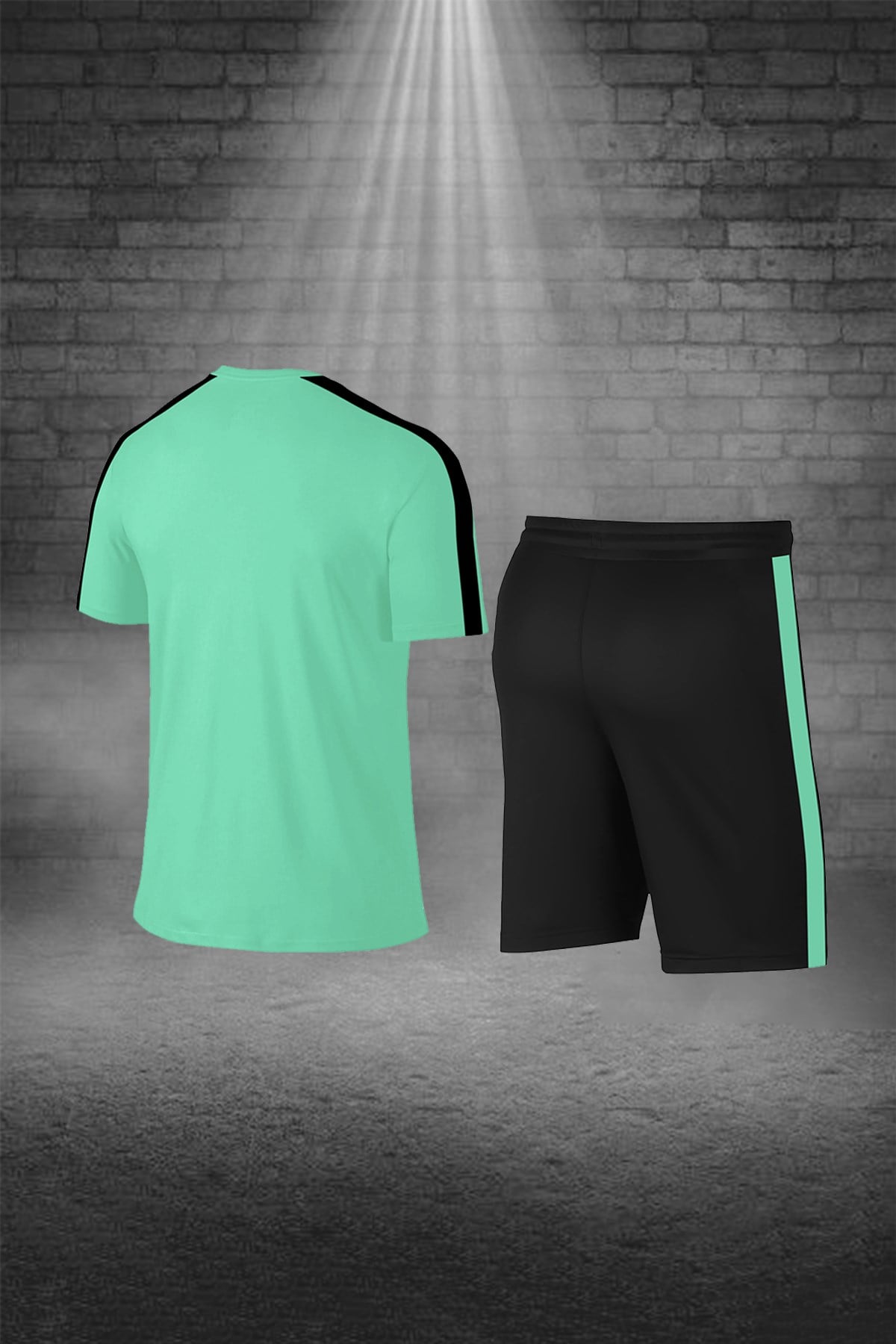 Büyük Beden Erkek Mint Yeşili Günlük Sporcu Tişört ve Şort Takımı 4XL-10XL - siyah tek bant şerit - M2