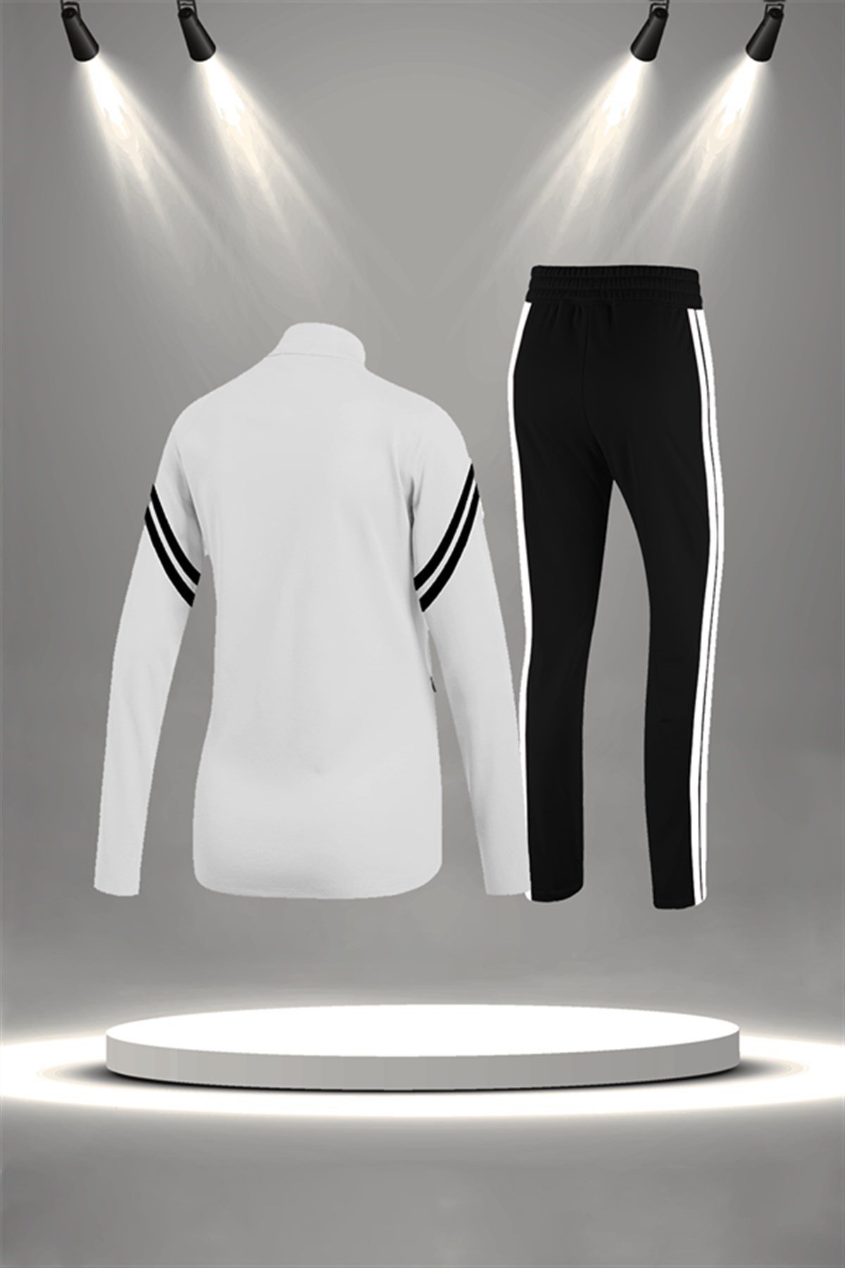 Büyük Beden Kadın Beyaz İnterlok Kumaş Fit Kalıp Koşu Seti (4XL-10XL)