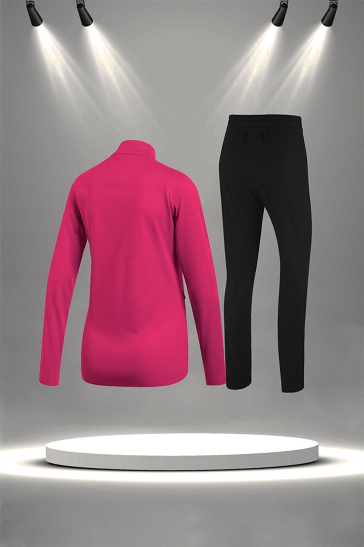 Büyük Beden Kadın Fuşya  İnterlok Kumaş Rahat Yürüyüş ve Koşu Sporcu Seti  (4XL-10XL)