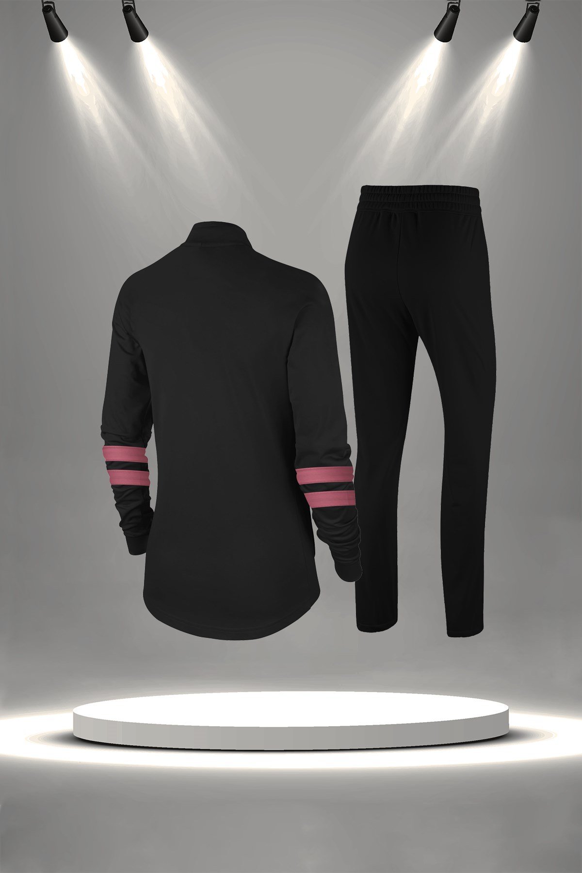 Büyük Beden Kadın Siyah Günlük Sporcu Eşofman Takımı 4XL-8XL pudra iki bant - M3