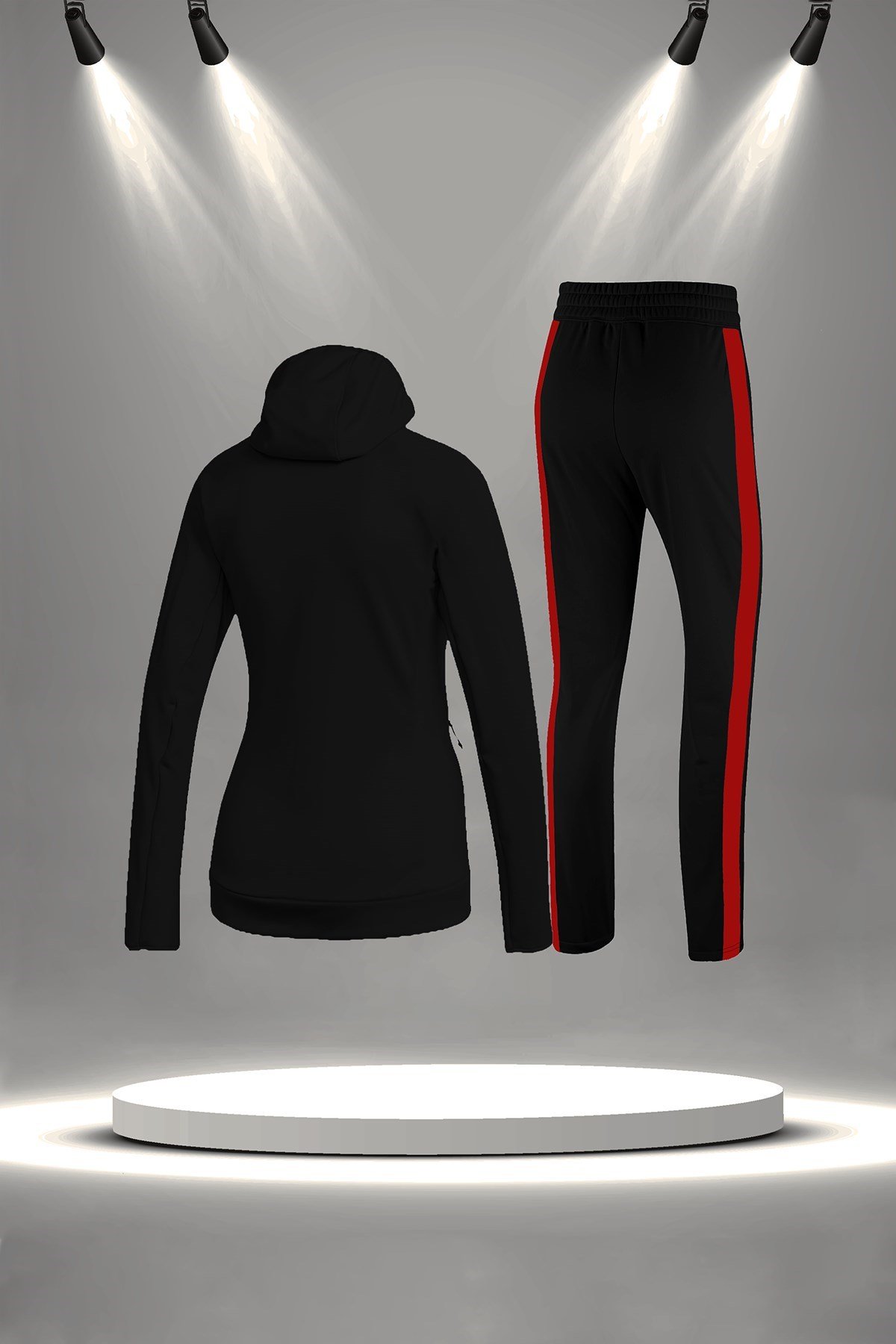 Büyük Beden Kadın Siyah İnterlok Kumaş Her Mevsim Yürüyüş Koşu Eşofman Seti 4XL-10XL