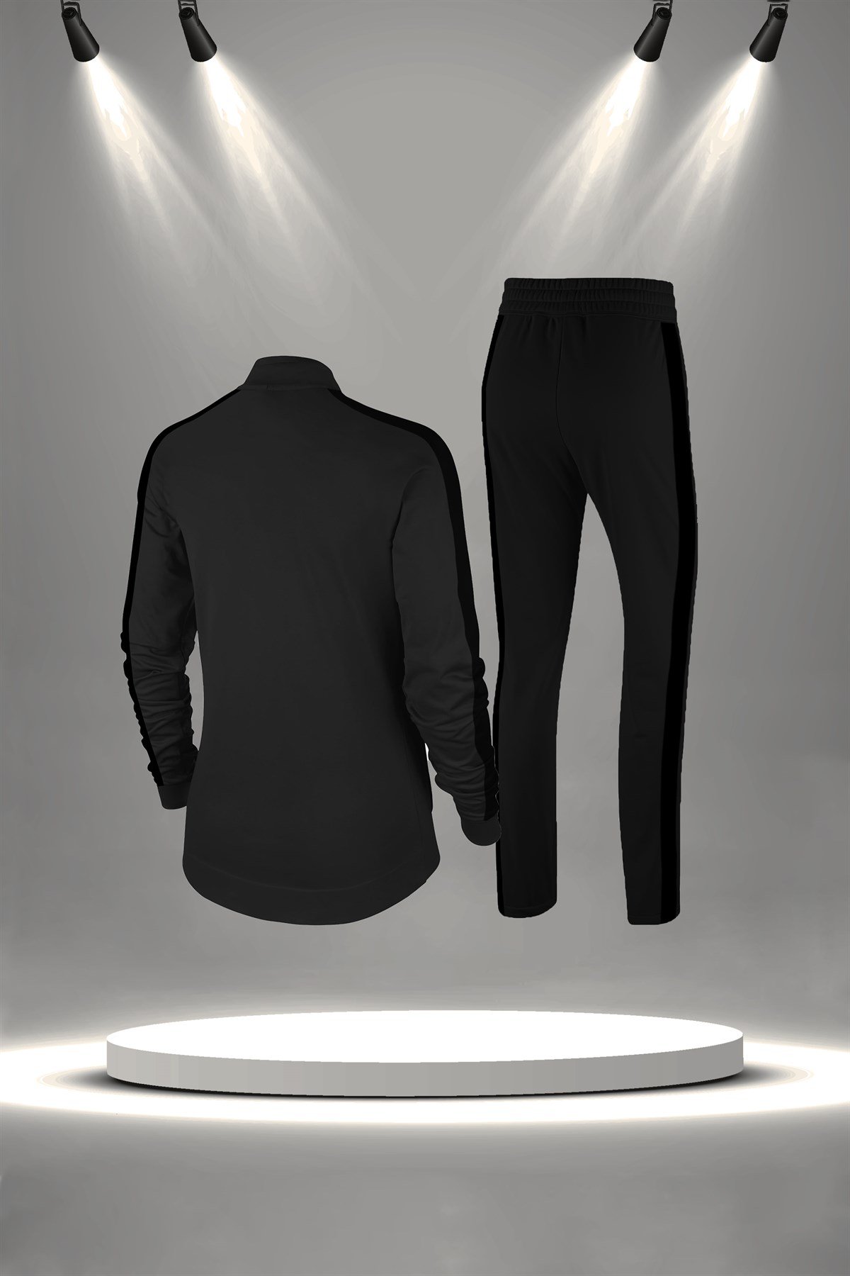 Büyük Beden Kadın Siyah İnterlok Kumaş Koşu ve Yürüyüş için Rahat Eşofman Sporcu Seti (4XL-10XL)