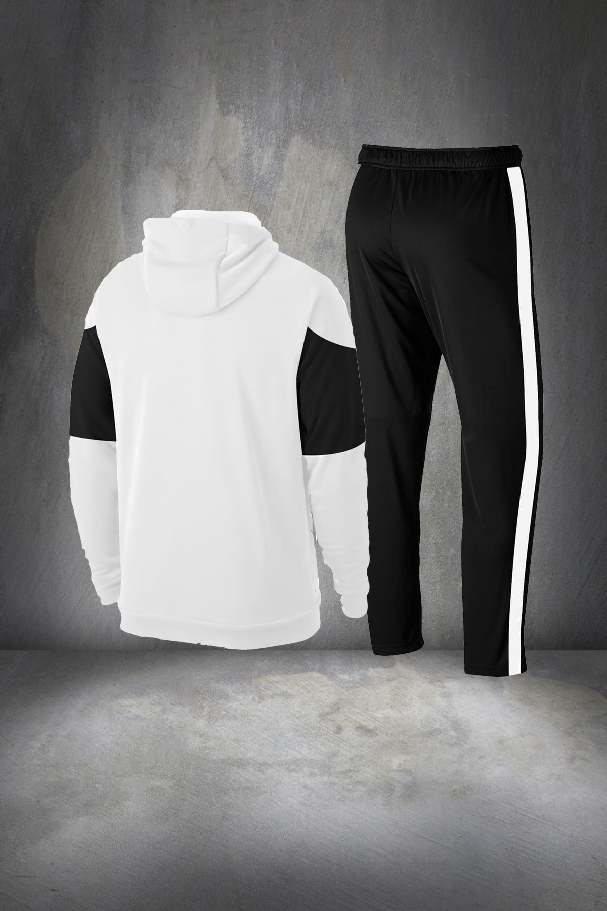 Erkek Beyaz Günlük Sporcu Eşofman Takımı S-3XL - önü ve kolları parçalı - M14