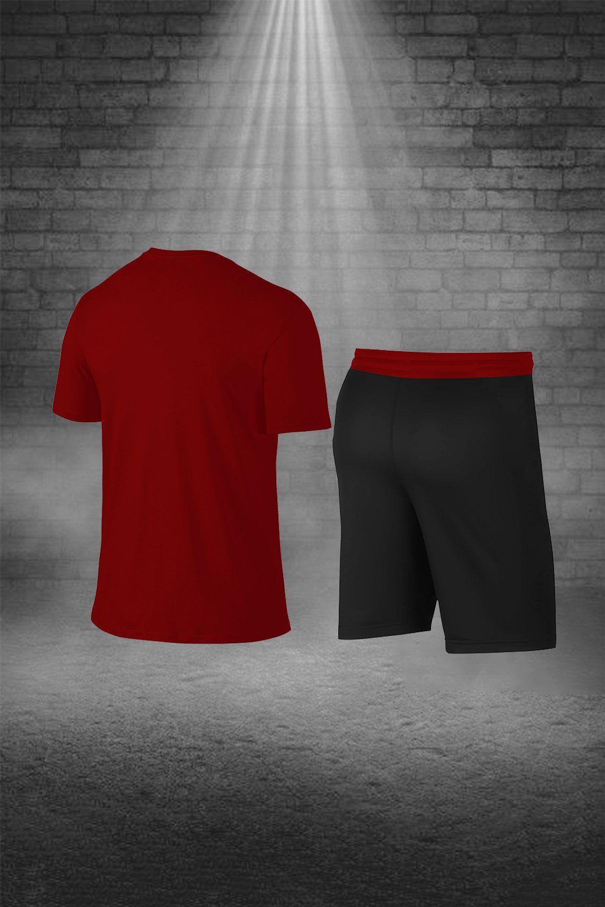 Erkek Bordo Günlük Sporcu Tişört ve Şort Takımı S-3XL - omuzdan parçalı şeritli - M6