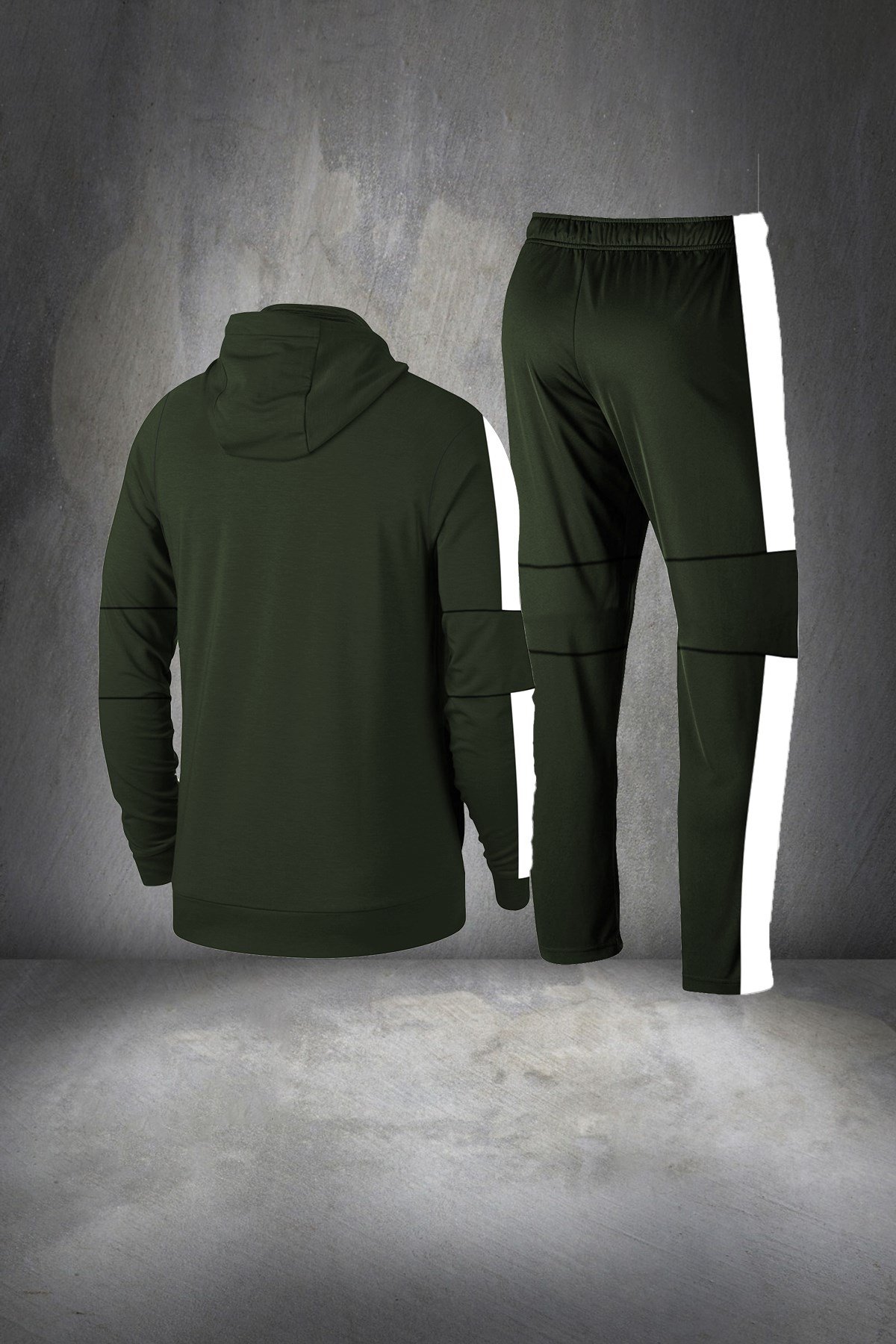 Erkek Haki Günlük Sporcu Eşofman Takımı S-3XL - parçalı tek bant - M15