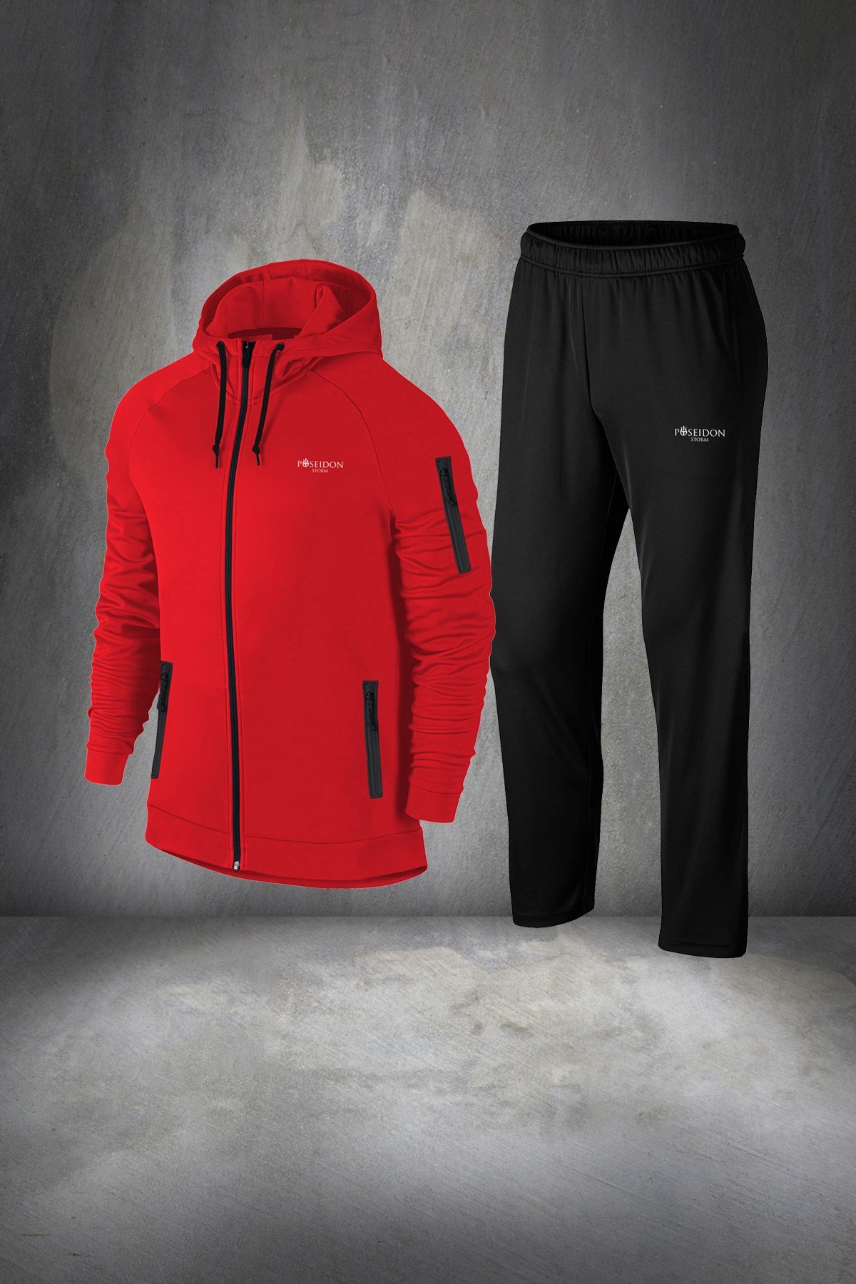 Erkek Kırmızı Eşofman Günlük Giyim Takımı S-3XL -POSEIDONSTORM