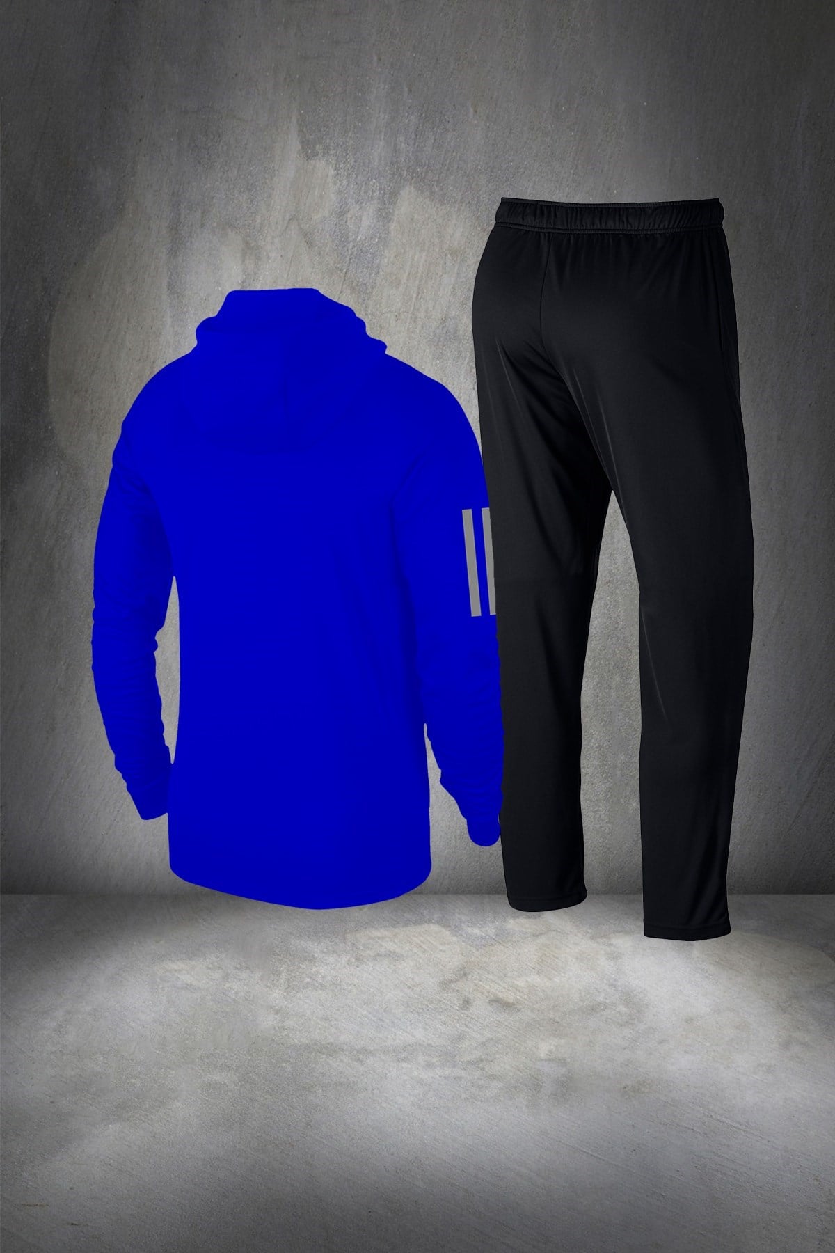 Erkek Mavi İnterlok Kumaş Cepli Rahat Günlük Eşofman Takımı S-3XL