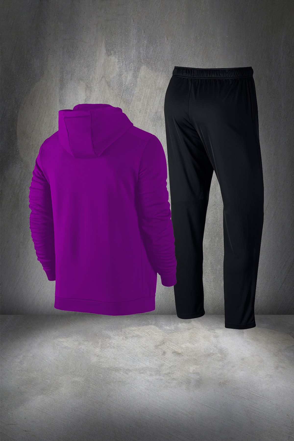 Erkek Mor Supra Penye Kumaş Rahat Regular Fit Kapüşonlu Yürüyüş Takımı S-3XL